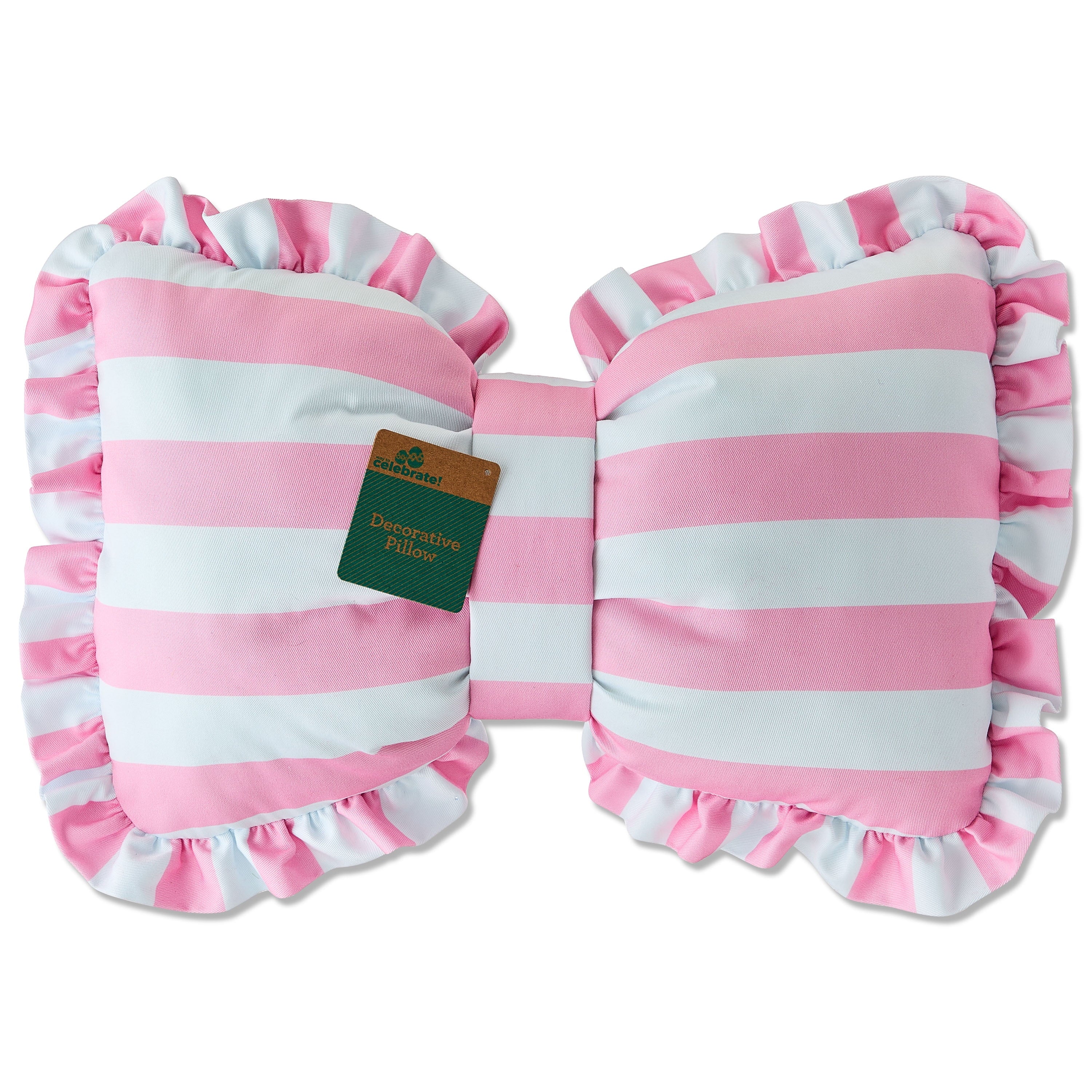 Striped Bow Decorative Pillow, Pink and White, 18" x 13", Easter by Way To Celebrate