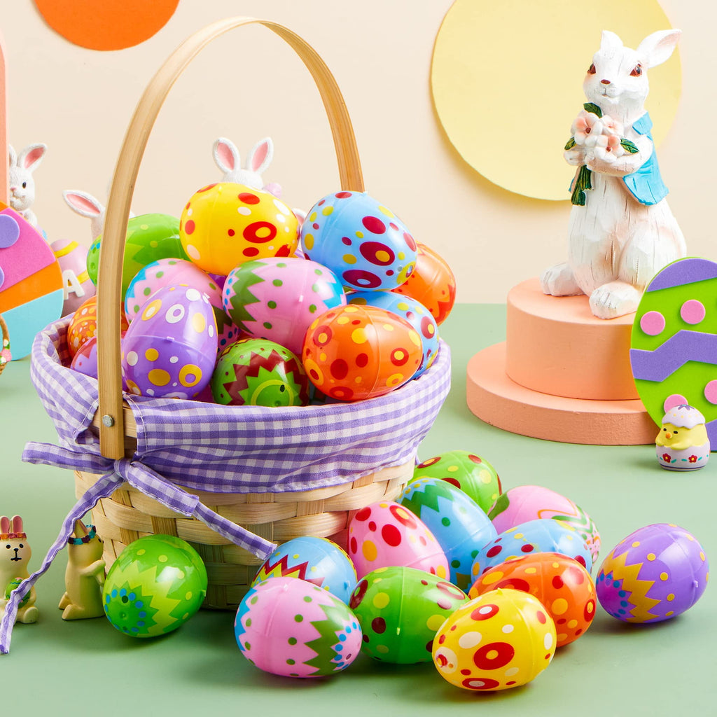 Joyfy 200 Pcs Plastic Easter Eggs Bulk, 2.3" Printed Bright Easter Eggs, Empty Fillable for Easter Hunt, Basket Stuffers Fillers, Party Favors and Decoration, Easter Goodie Bags for Kids