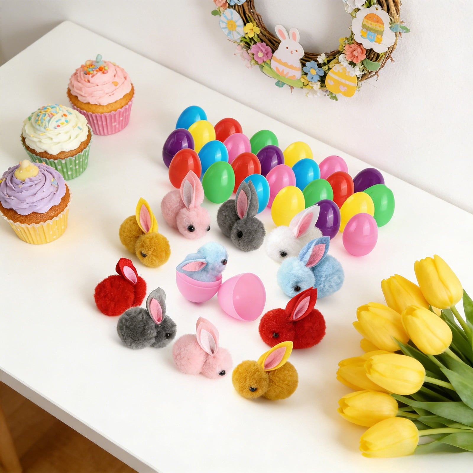 Tyidzon Easter Eggs with Plush Bunny Inside, 12/24 Pack Plush Rabbit in Plastic Eggs, 2.8" Mini Surprise Easter Toys for Basket Stuffers Eggs Hunt Party Favors