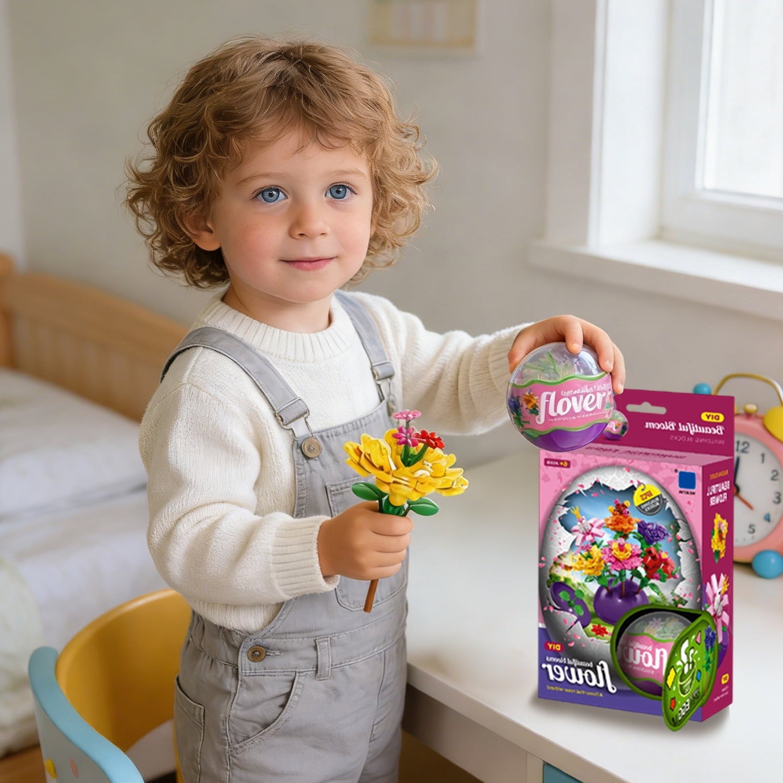 6 Pack Easter Flower Building Blocks Eggs DIY Toys for Party Favors, Easter Egg Hunt, Classroom Events, Easter Basket Stuffers