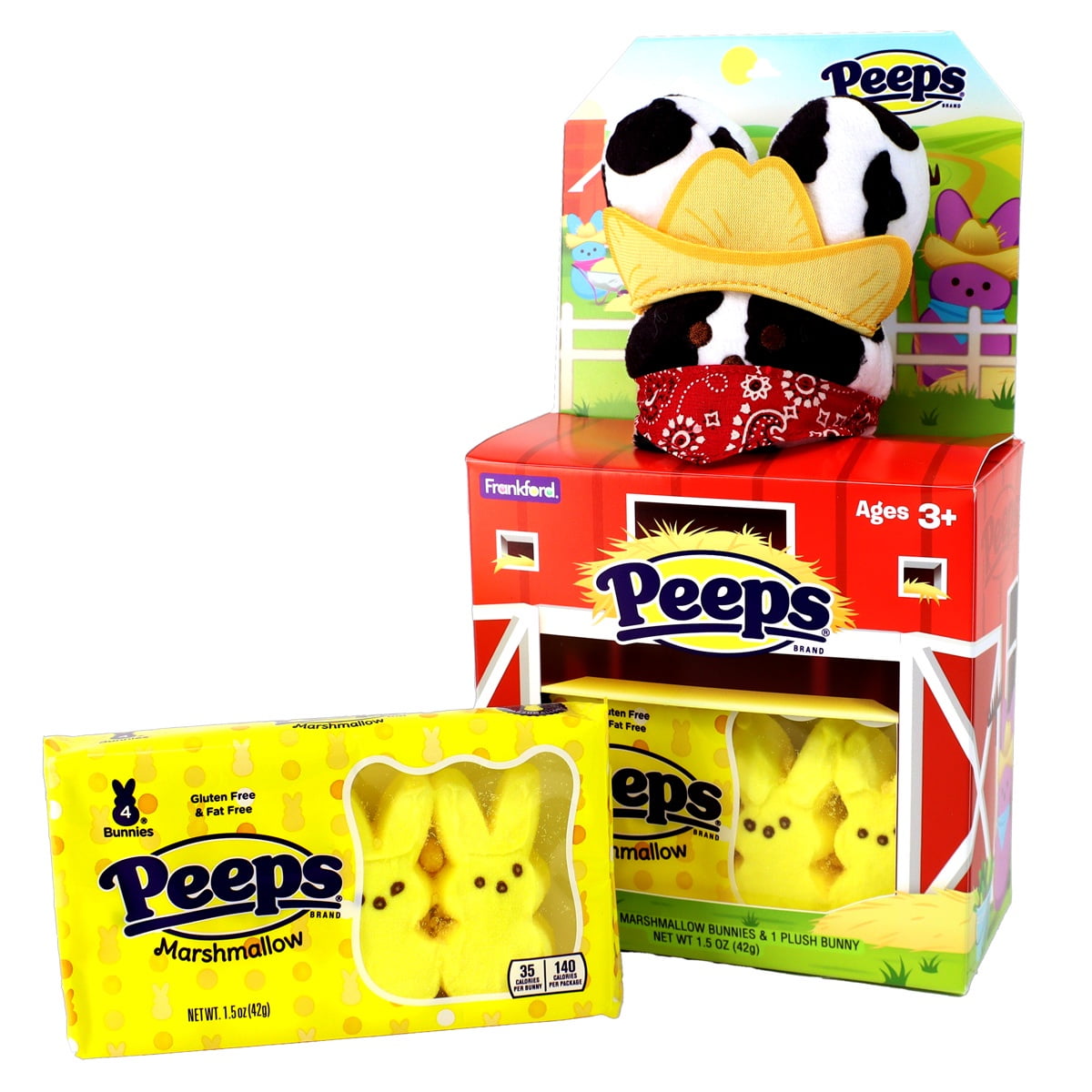 Frankford Peeps Easter Bunny Plush Farm House Gift Set with Marshmallow Bunnies 1.5oz