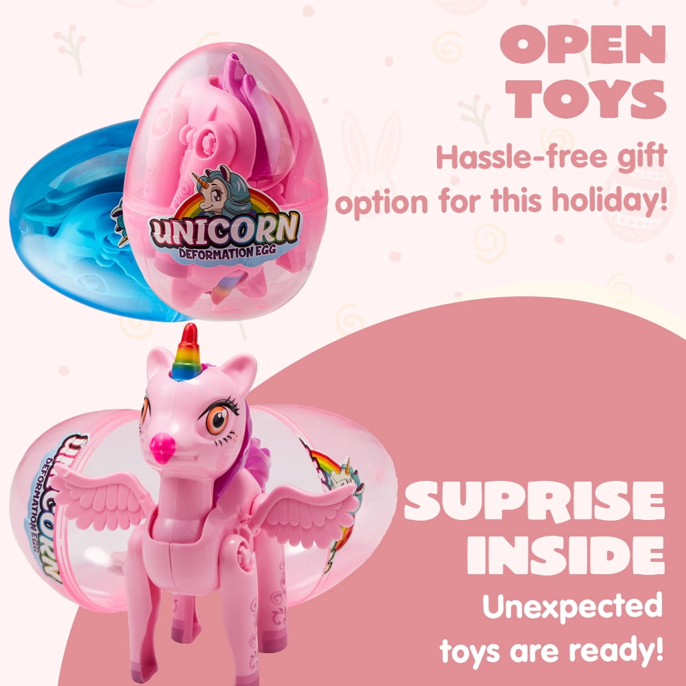 Joyfy 8 Pcs Prefilled Easter Egg with Unicorn Deformation Toys,3.5" Easter Exchange Toy for Girls Toddlers Kids,Classroom Prize Supplies,Birthday Gifts