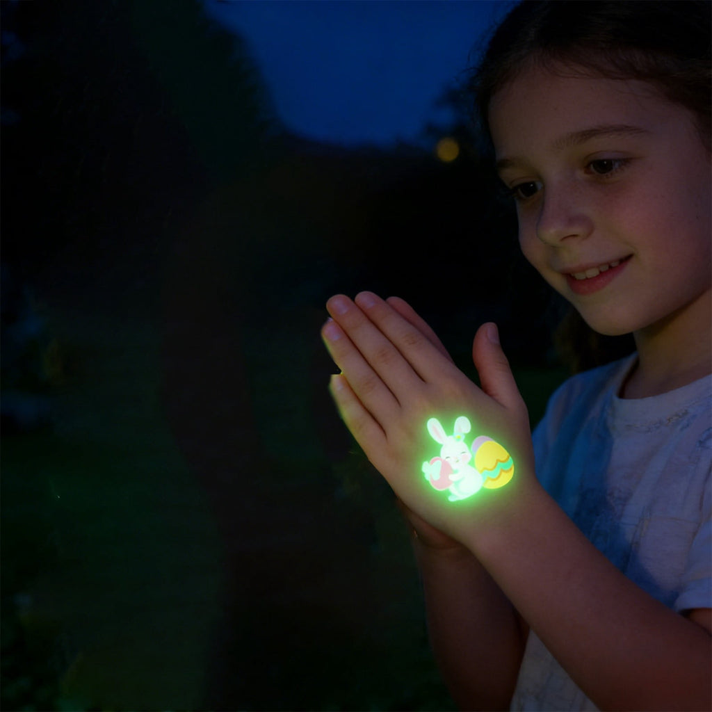 Glow In The Dark Easter Temporary Tattoos For Kids, Bunny Egg Waterproof Sweatproof, Safe Non-Irritating, Easy Apply & Remove, for Easter Egg Hunt Party Favors Basket Fillers Classroom Activities