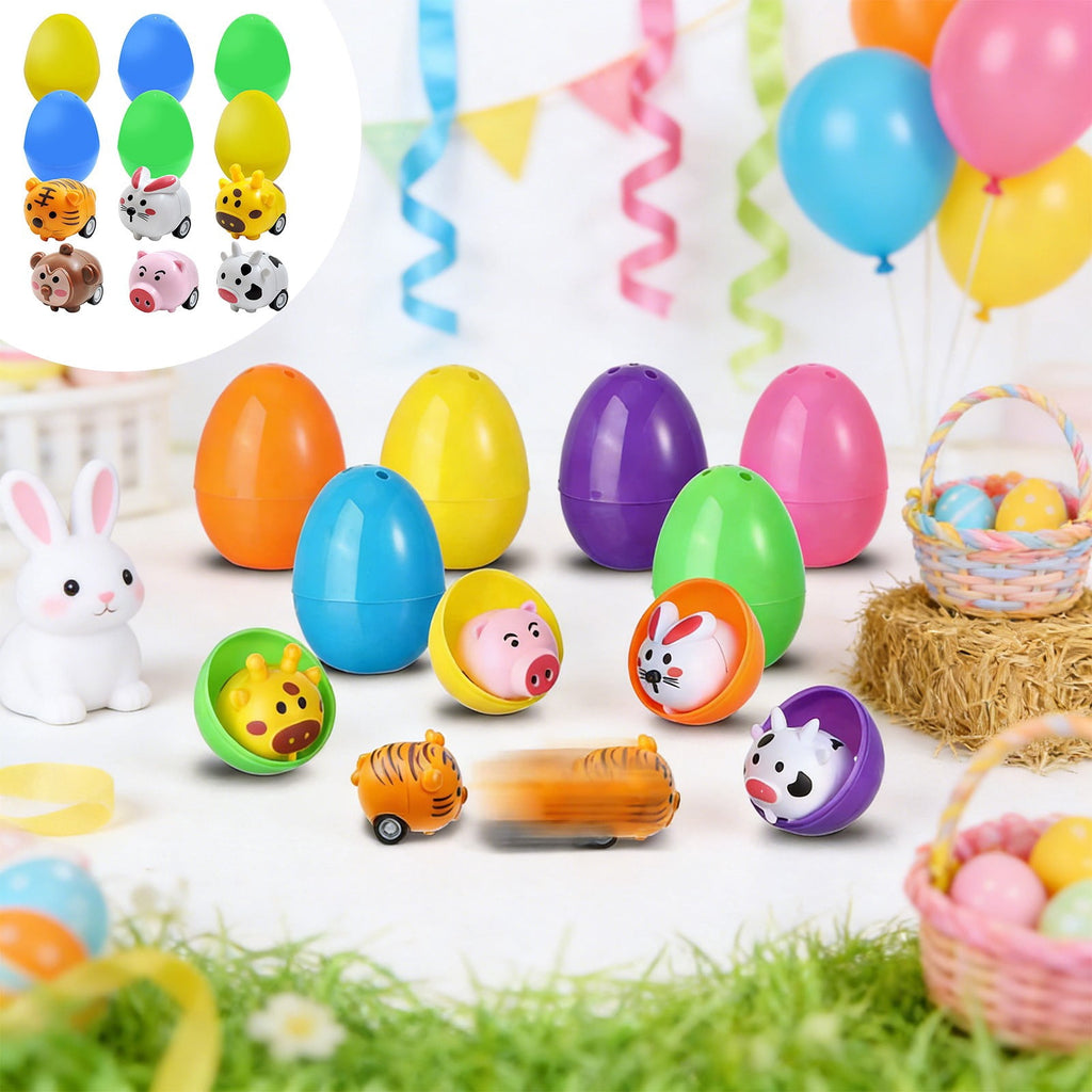 Tyidzon Easter Eggs with Toys Inside, 6 Pack Animal Car Toys in Plastic Eggs, 1.6" Mini Surprise Easter Egg for Basket Stuffers Eggs Hunt Party Favors
