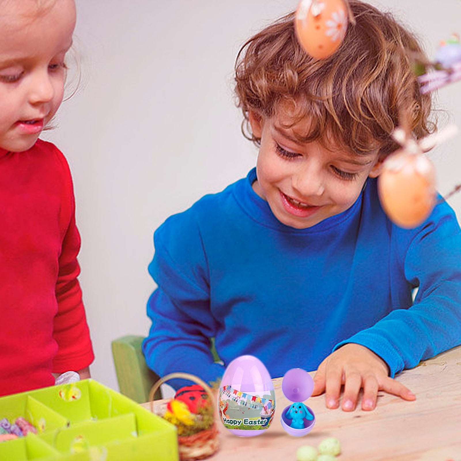 Eqslft Easter Eggs with Sticky Stretchy Toys Inside –1 Pack Filled Easter Eggs, Assorted Easter Elements, Surprise Party Favors for Kids, Egg Hunt, Easter Basket Stuffers
