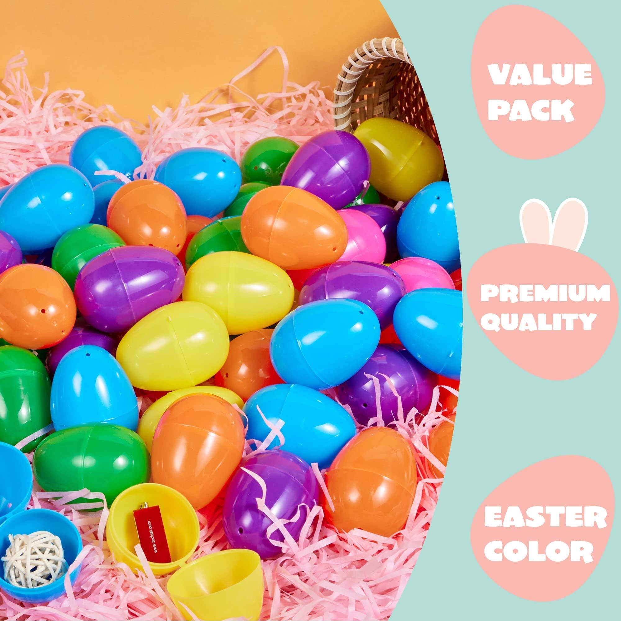 Joyfy 500 Pcs 2.3" Easter Eggs Plastic, Traditional Colorful Empty Easter Eggs Bulk, Egg Shells for Easter Hunt, Decoration, Filling Treats, Party Favor, Basket Stuffers, Classroom Prize Supplies
