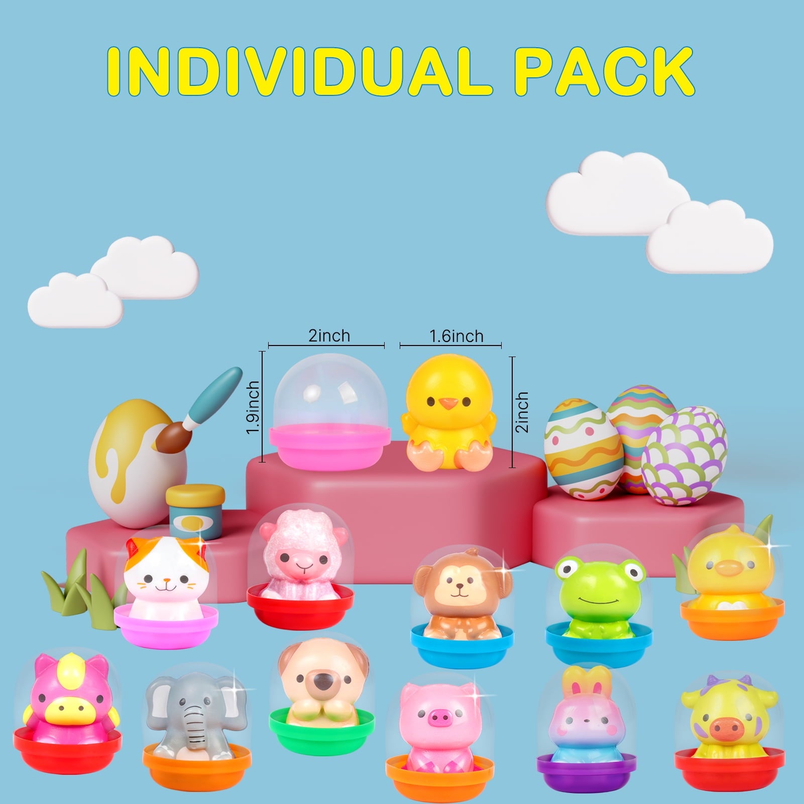 KiddiTouch 12 Pack Prefilled Easter Eggs Squishy Toys for Basket Stuffers, Slow Rising Stress Squishies for Goodie Bag Stuffer for Kids Birthday