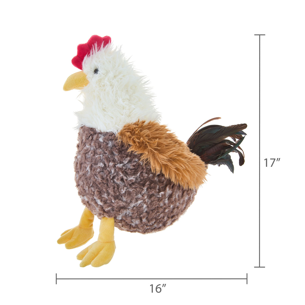 Large Shaggy Rooster Plush, Brown/White/Red, 17", Easter by Way To Celebrate