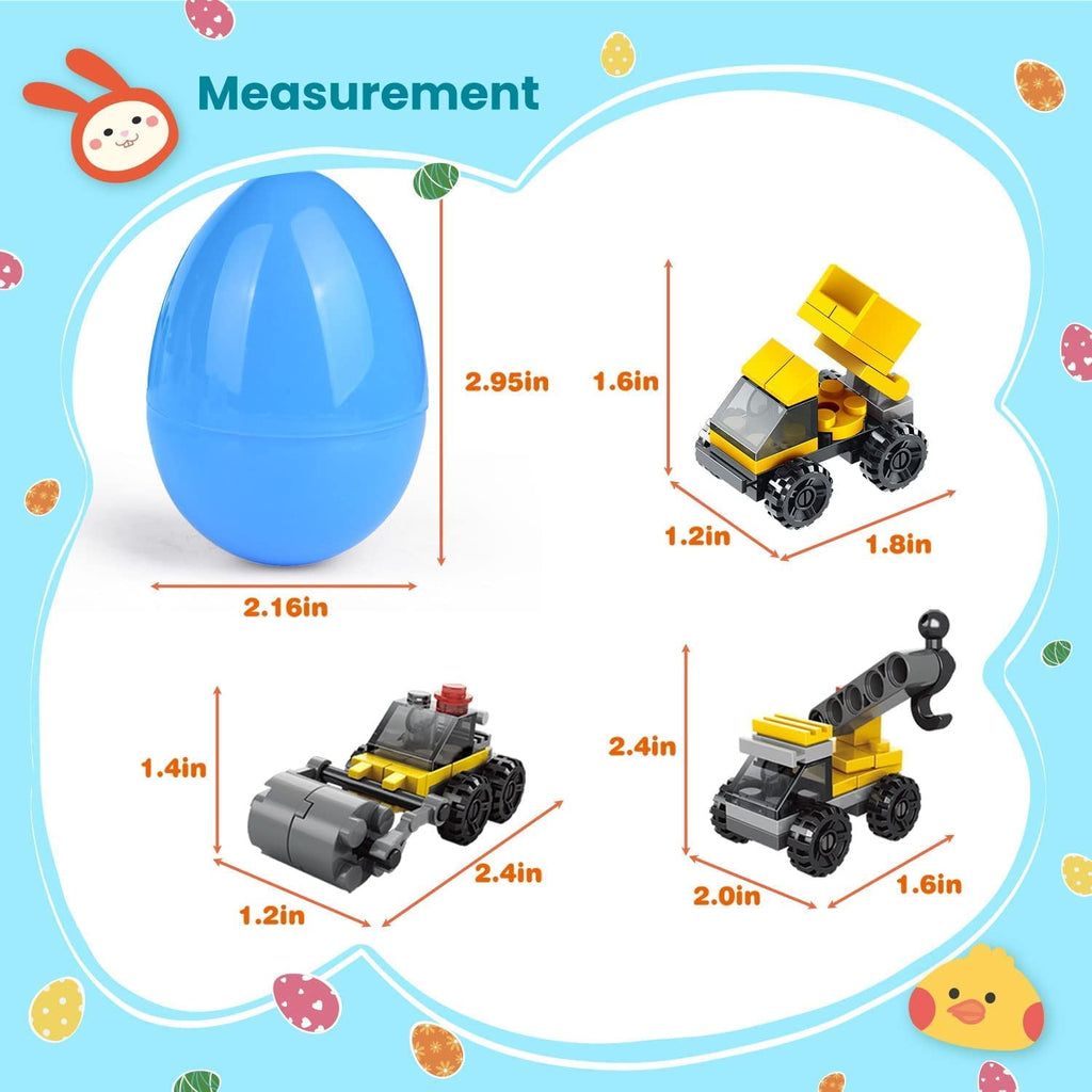 Fun Little Toys 12 Pcs Surprise Eggs Prefilled with Mini Construction Vehicles Building Blocks,Easter Eggs with Toys Inside,Easter Basket Stuffers,Classroom Prizes,Kids Easter Gifts