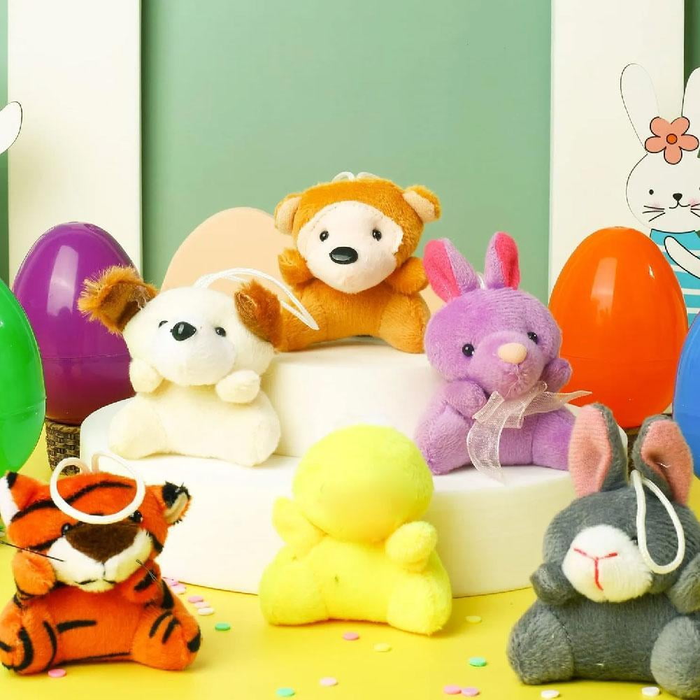 1 Piece Prefilled Easter Eggs with Plush Animal Toys 3 Inch Plastic Easter Eggs Filled with Bunny & Animal Stuffed Toys for Easter Egg Hunt, Party Favors, Classroom Prizes, Basket Surprises
