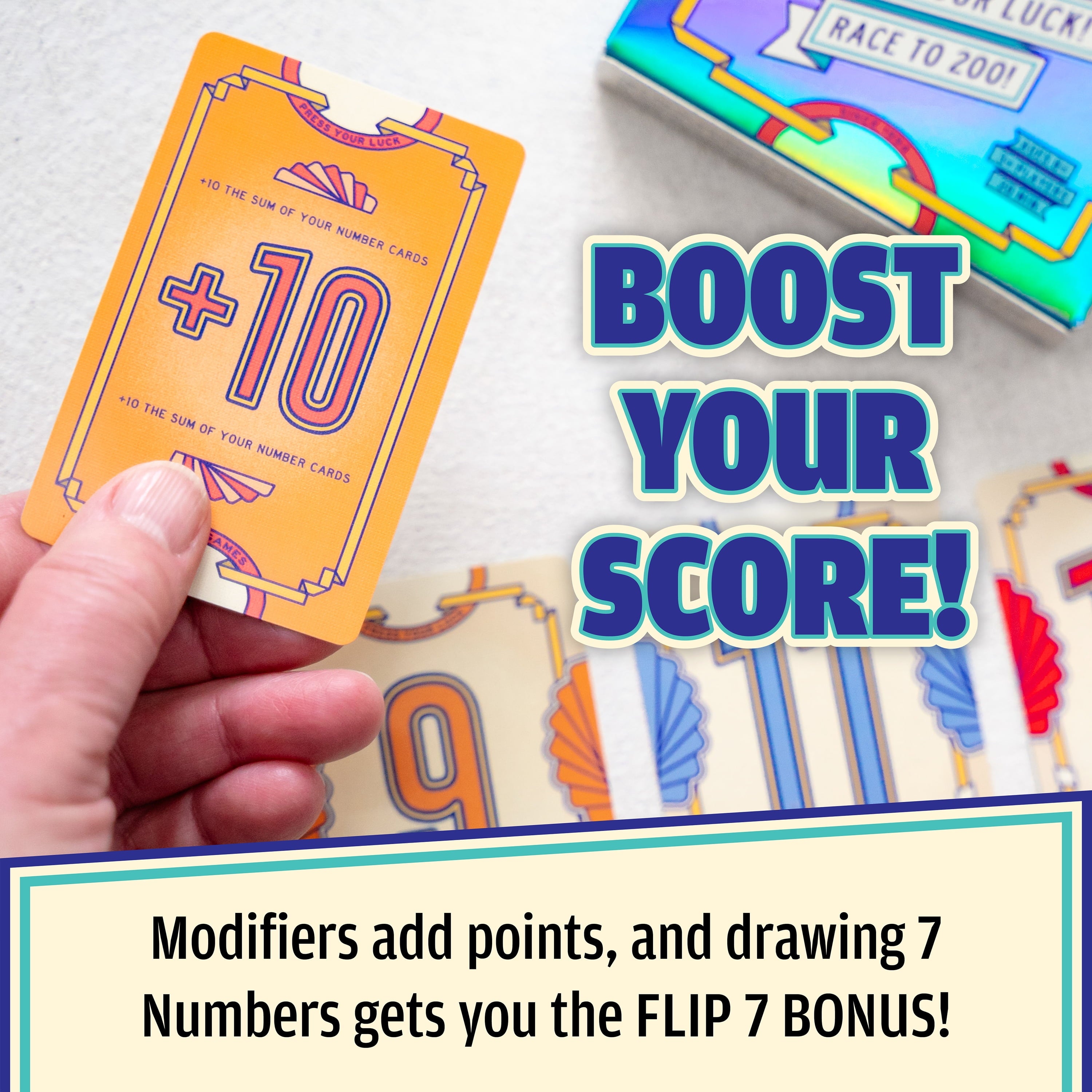 Flip 7, The Ultimate Blend of Press Your Luck and Strategy, Fast-Paced Addictive Card Game, Quick to Learn and Easy to Teach, Perfect for Game Nights, 3+ Players, Ages 8 & Up, by USAopoly