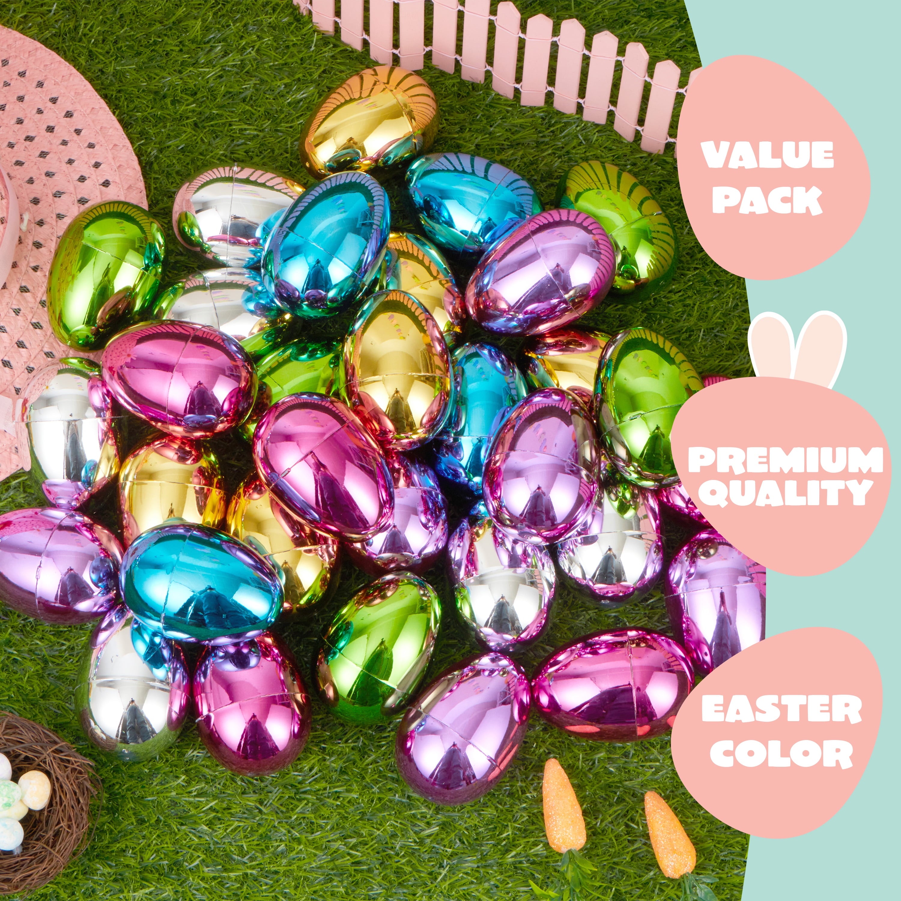 Joyfy 48 Pcs Metallic Easter Eggs, 3.15" Shinny Empty Plastic Easter Eggs Fillable, 6 Colors Bulks for Easter Hunt, Filling Treats, Easter Basket Stuffers, Classroom Prize Supplies
