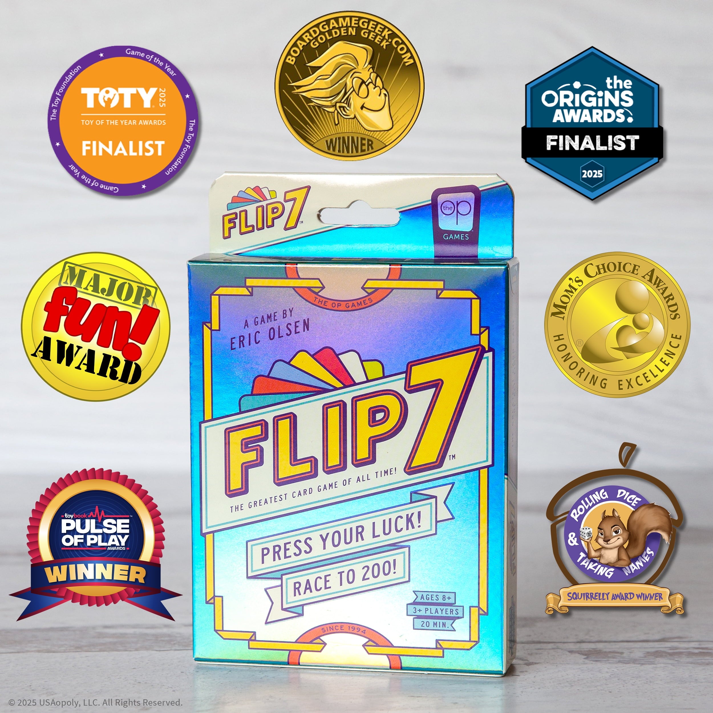 Flip 7, The Ultimate Blend of Press Your Luck and Strategy, Fast-Paced Addictive Card Game, Quick to Learn and Easy to Teach, Perfect for Game Nights, 3+ Players, Ages 8 & Up, by USAopoly