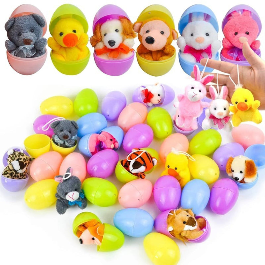 24 Pcs Prefilled Easter Eggs Filled with Plush Animal Toys for Easter Eggs , Basket Stuffers Fillers, Kids Party Favor, Classroom Prize Supplies