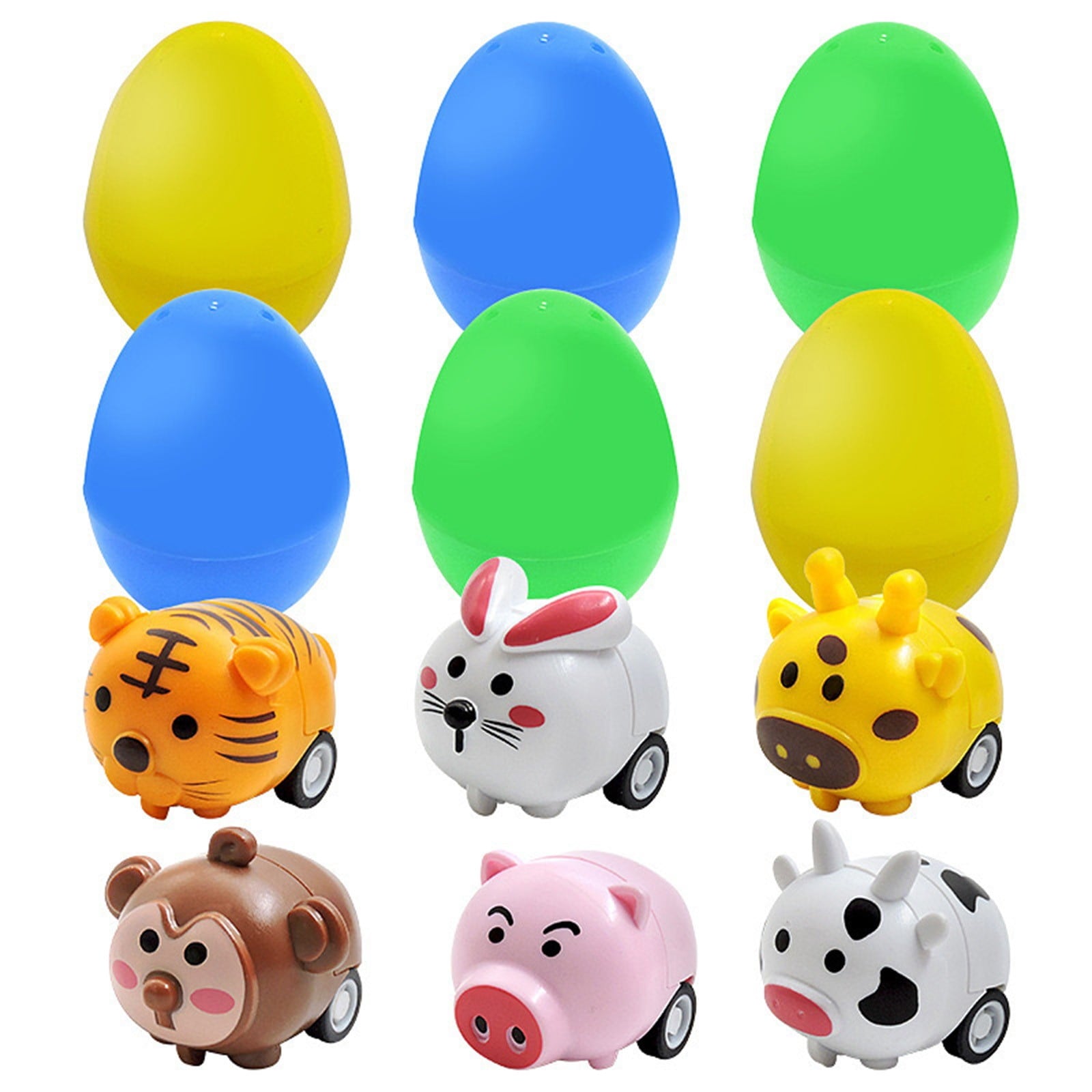 Tyidzon Easter Eggs with Toys Inside, 6 Pack Animal Car Toys in Plastic Eggs, 1.6" Mini Surprise Easter Egg for Basket Stuffers Eggs Hunt Party Favors