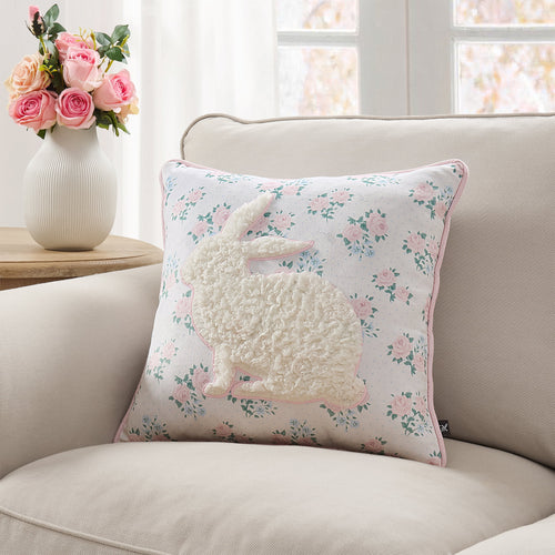 18" x 18" White/Multi Floral Bunny Decorative Pillow, by My Texas House