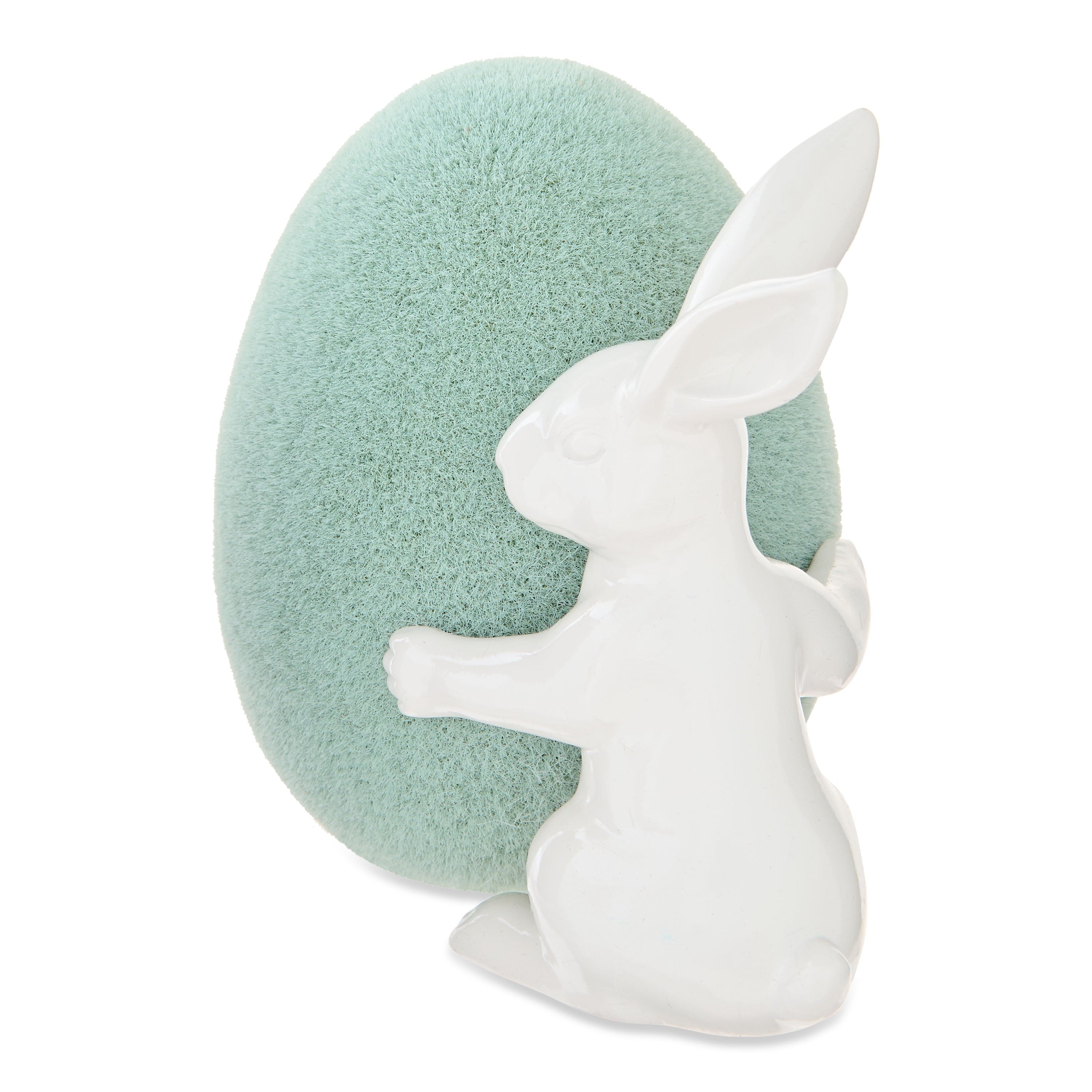 Bunny with Flocked Egg Tabletop Decoration, Green and White, 4", Easter by Way To Celebrate