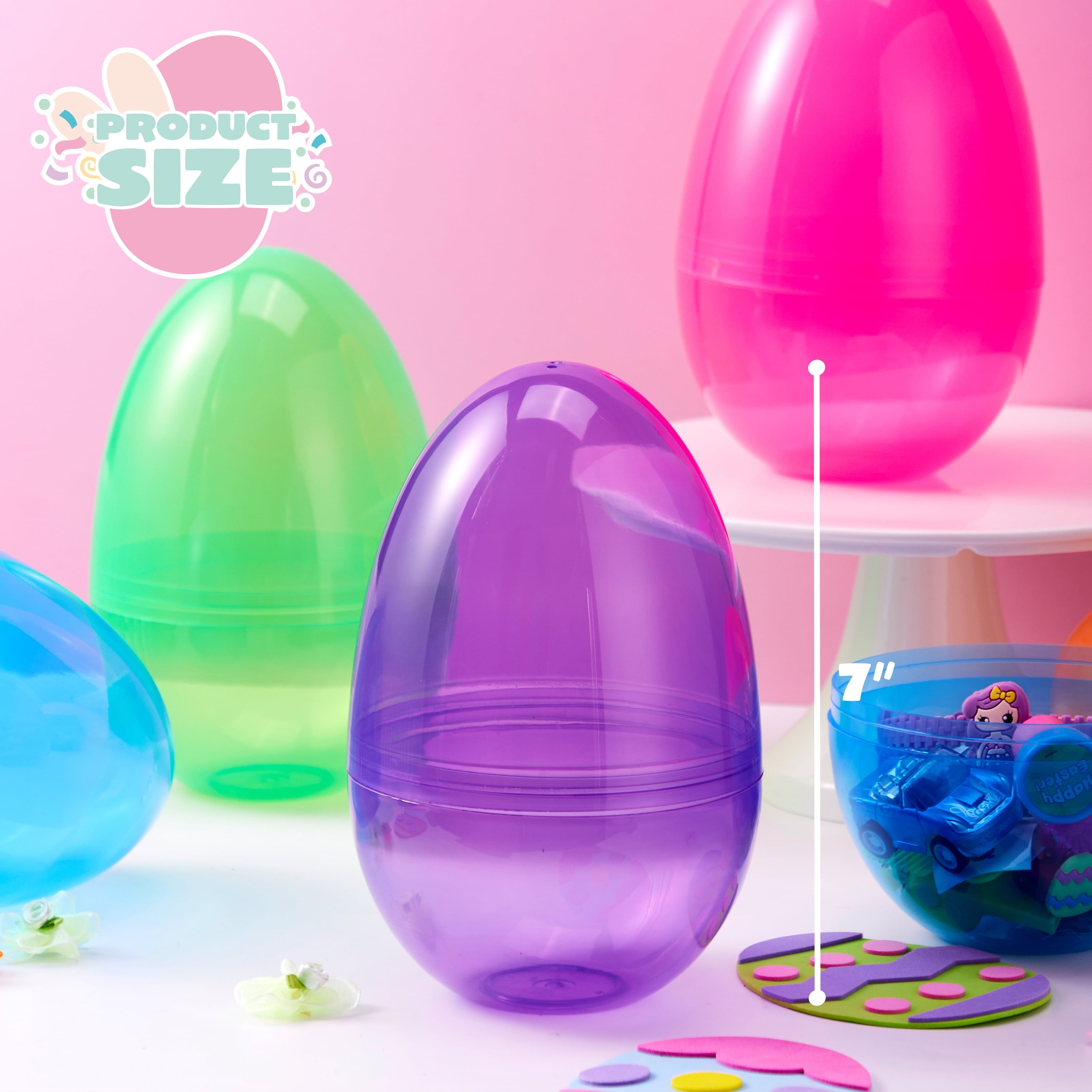 Joyfy 12 Pcs 7" Jumbo Easter Eggs, Assorted Colors Large Clear Plastic Easter Eggs, Empty Fillable Easter Eggs for Filling Treats, Easter Egg Hunt, Party Favor, Classroom Prize
