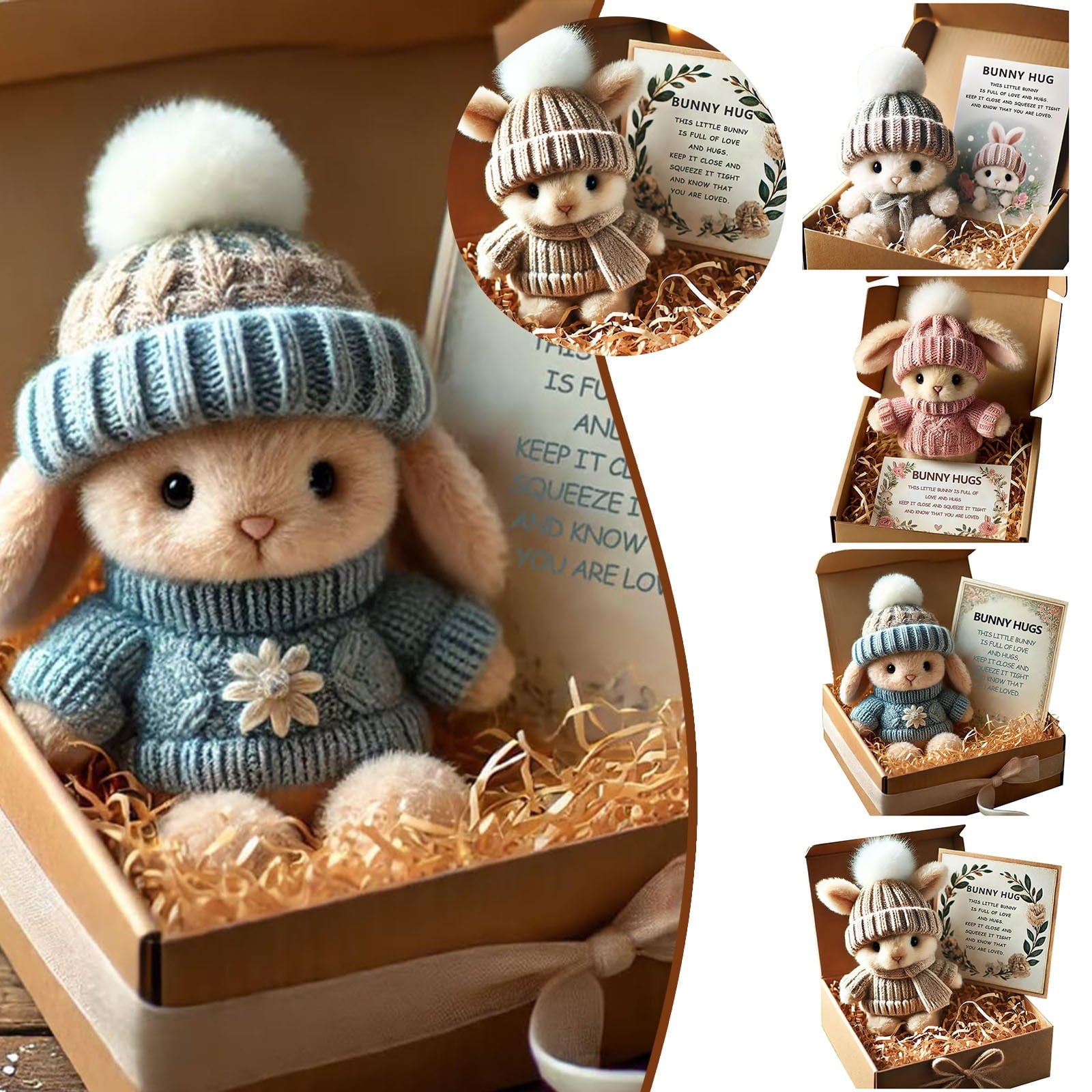 Mini Bunny Hug Cute Easter Gift Crochet Animals Rabbit Doll with Inspirational Card for Women Girls
