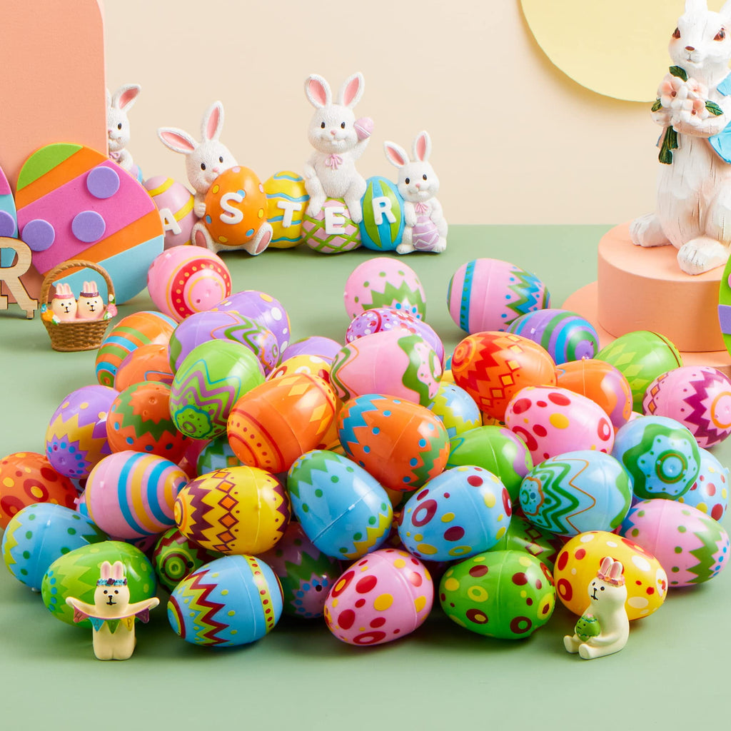 Joyfy 200 Pcs Plastic Easter Eggs Bulk, 2.3" Printed Bright Easter Eggs, Empty Fillable for Easter Hunt, Basket Stuffers Fillers, Party Favors and Decoration, Easter Goodie Bags for Kids