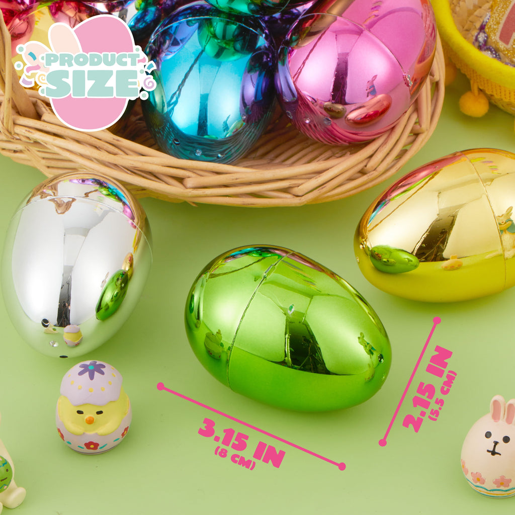 Joyfy 48 Pcs Metallic Easter Eggs, 3.15" Shinny Empty Plastic Easter Eggs Fillable, 6 Colors Bulks for Easter Hunt, Filling Treats, Easter Basket Stuffers, Classroom Prize Supplies