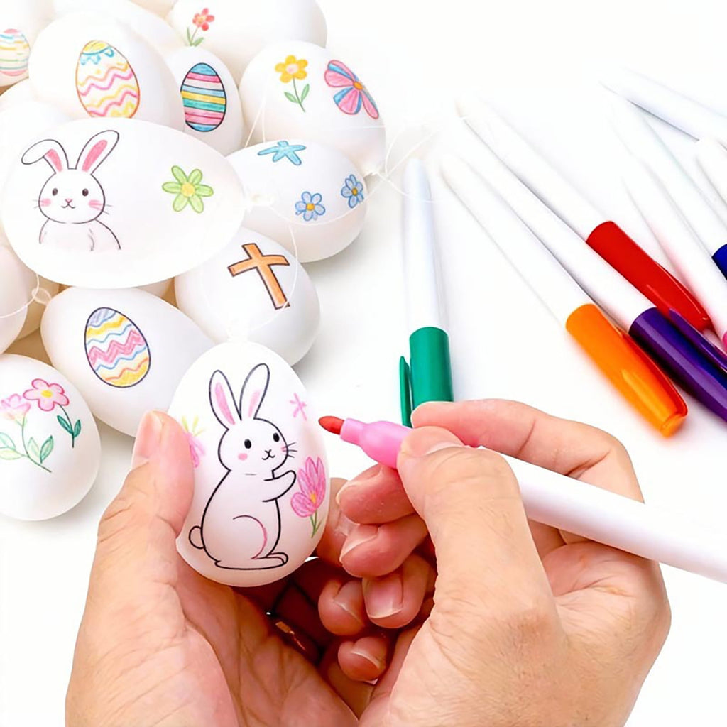 Vggrvlo 24PCS DIY Easter Eggs with 4 Pens Paper Mache Easter Eggs Craft Eggs for Easter DIY Craft for Party Ornaments Egg Hunt 3.2"