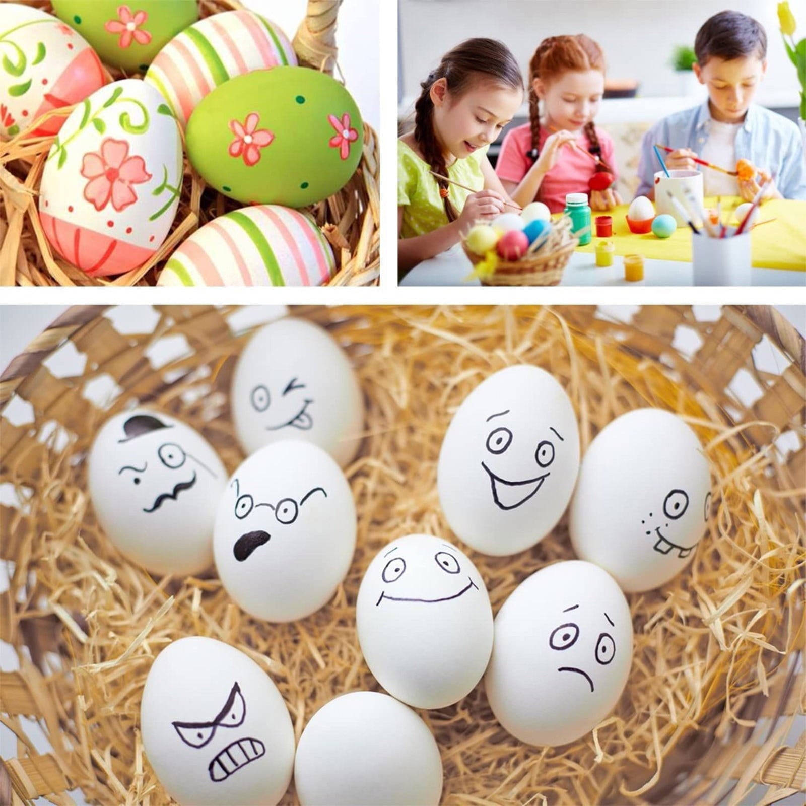 Vggrvlo 24PCS DIY Easter Eggs with 4 Pens Paper Mache Easter Eggs Craft Eggs for Easter DIY Craft for Party Ornaments Egg Hunt 3.2"
