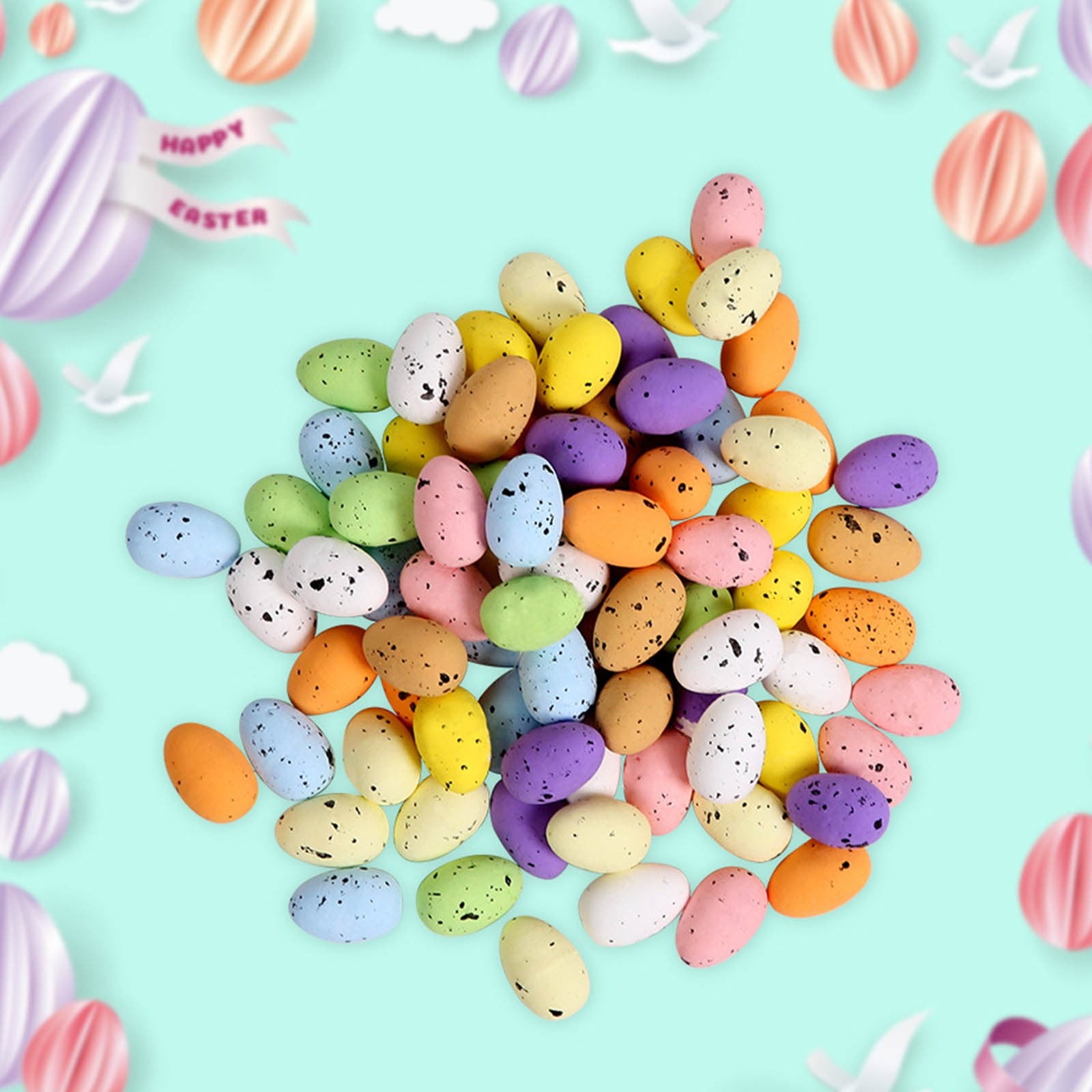 100 Pcs Foam Easter Egg Decoration DIY Eggs 1.8 X 1.2cm Artificial Foam Bird Eggs Garden Bird Nest Decor Easter Party Decorations Home Decor