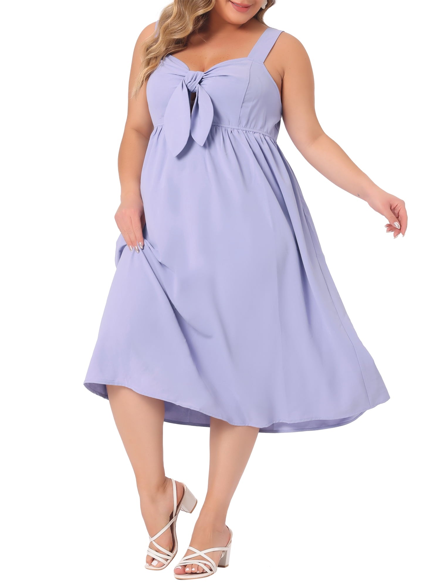 Agnes Orinda Women's Plus Size Easter Cami Dress Flowy Midi Spring Summer Dresses with Cute Bow 2X Purple
