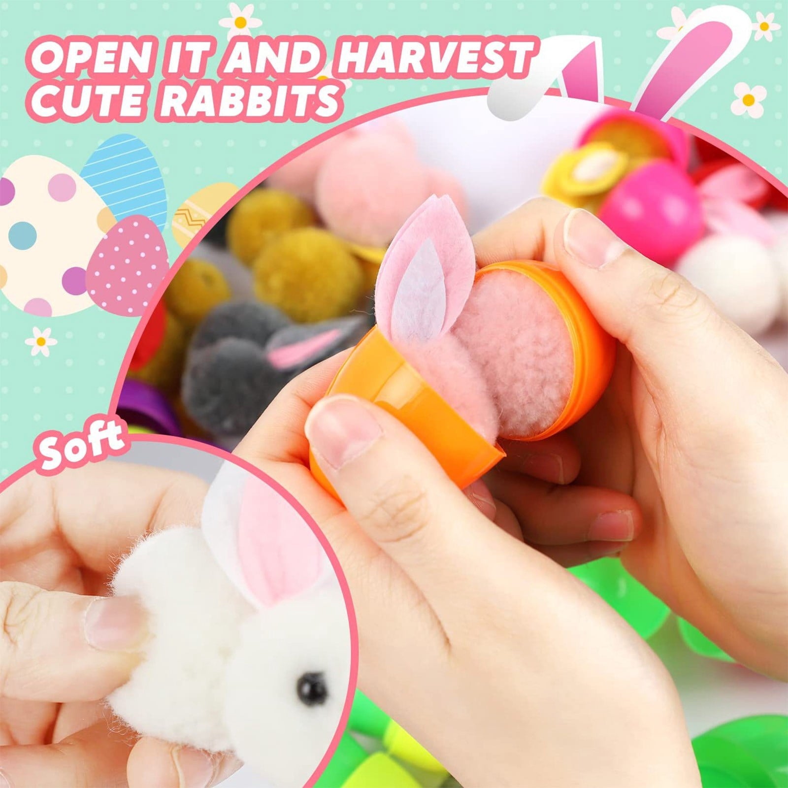 Tyidzon Easter Eggs with Plush Bunny Inside, 12/24 Pack Plush Rabbit in Plastic Eggs, 2.8" Mini Surprise Easter Toys for Basket Stuffers Eggs Hunt Party Favors