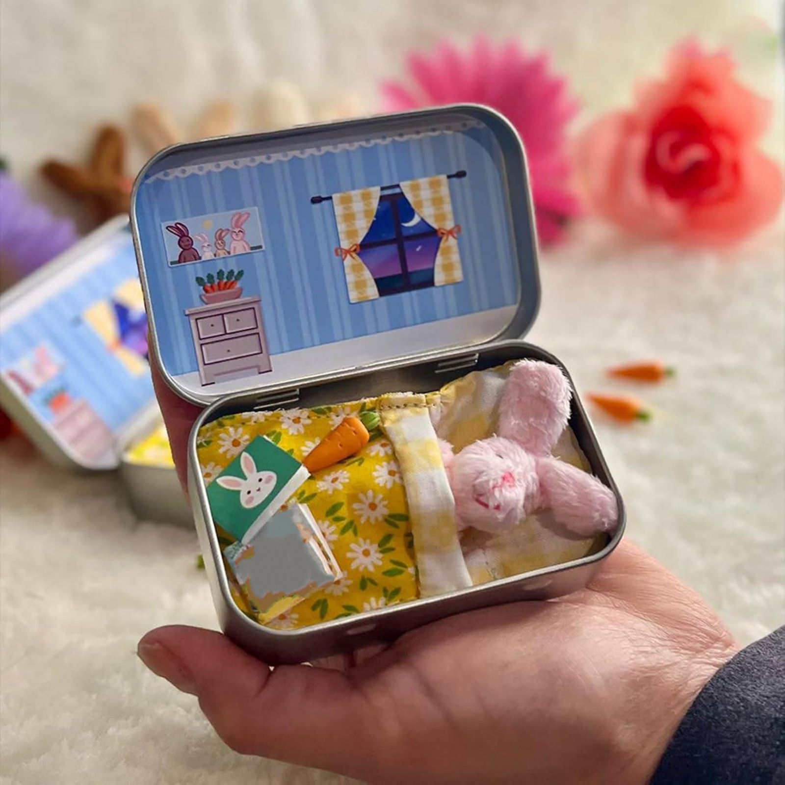 Shiogb Small Pocket Plush Toys, Filled in an Easter Basket, Easter for DIY Pet Adoption, Cute Tin Travel Companions, A