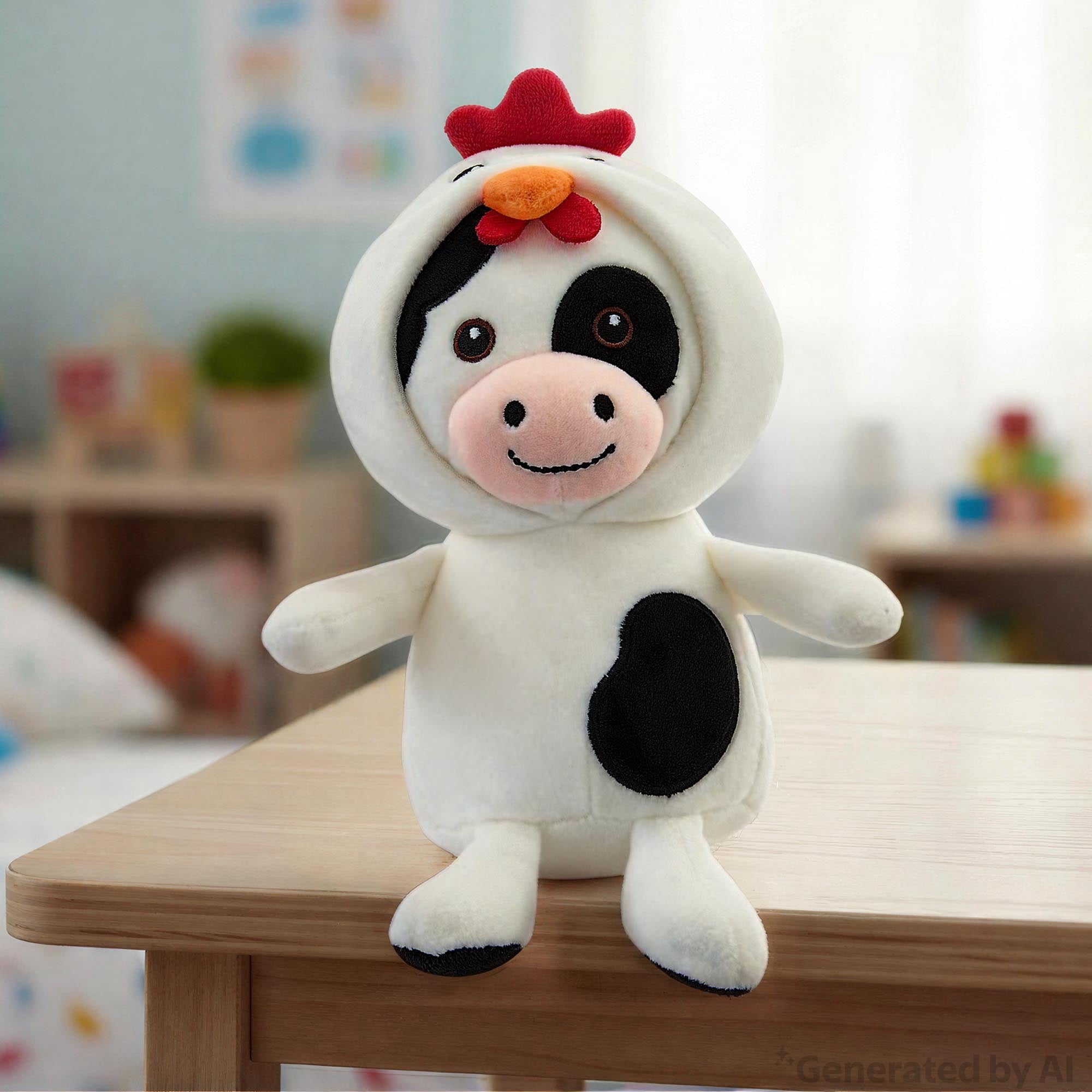Small Cow with Chicken Costume Plush, Black and White, 10", Easter by Way To Celebrate