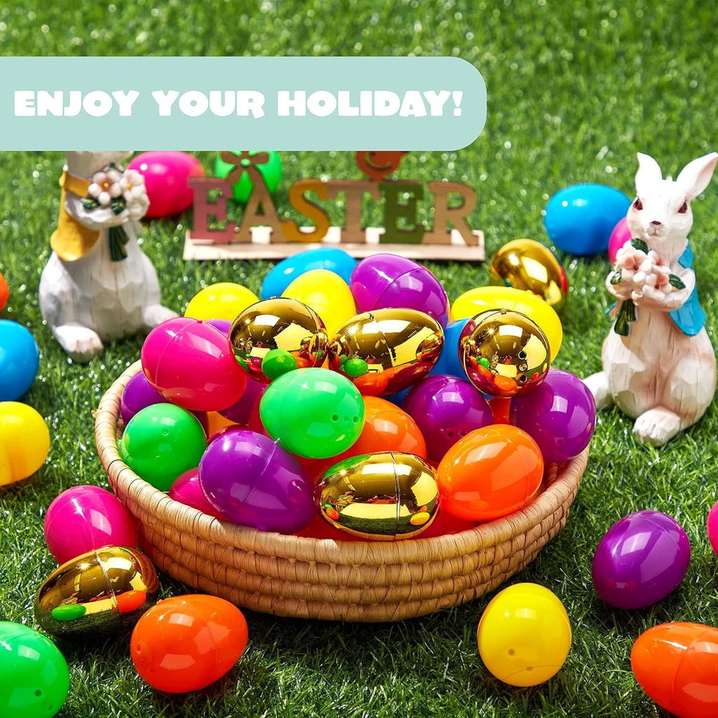 Joyfy 150 Pcs 2.3" Easter Eggs, Fillable Empty Plastic Easter Eggs Bulk with 6 Pcs Gold Eggs for Easter Hunt, Filling Treats, Party Favor, Basket Stuffers, Classroom Prize Supplies, Decoration