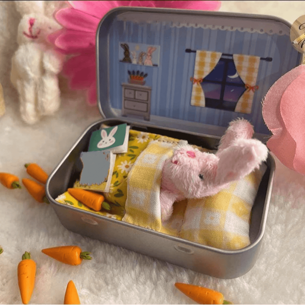 Shiogb Small Pocket Plush Toys, Filled in an Easter Basket, Easter for DIY Pet Adoption, Cute Tin Travel Companions, A