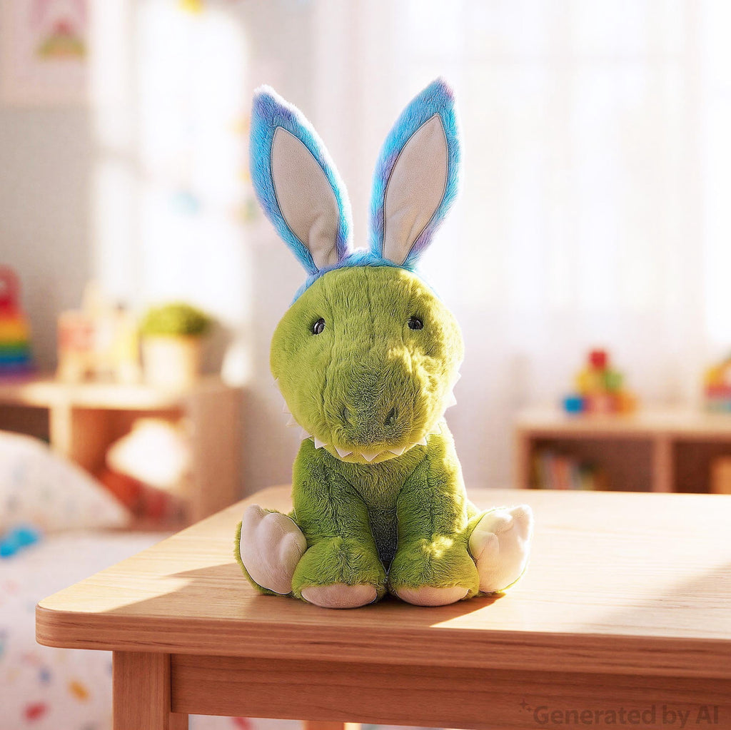 Large Dinosaur Plush with Bunny Ears, Green and Blue, 19", Easter by Way To Celebrate