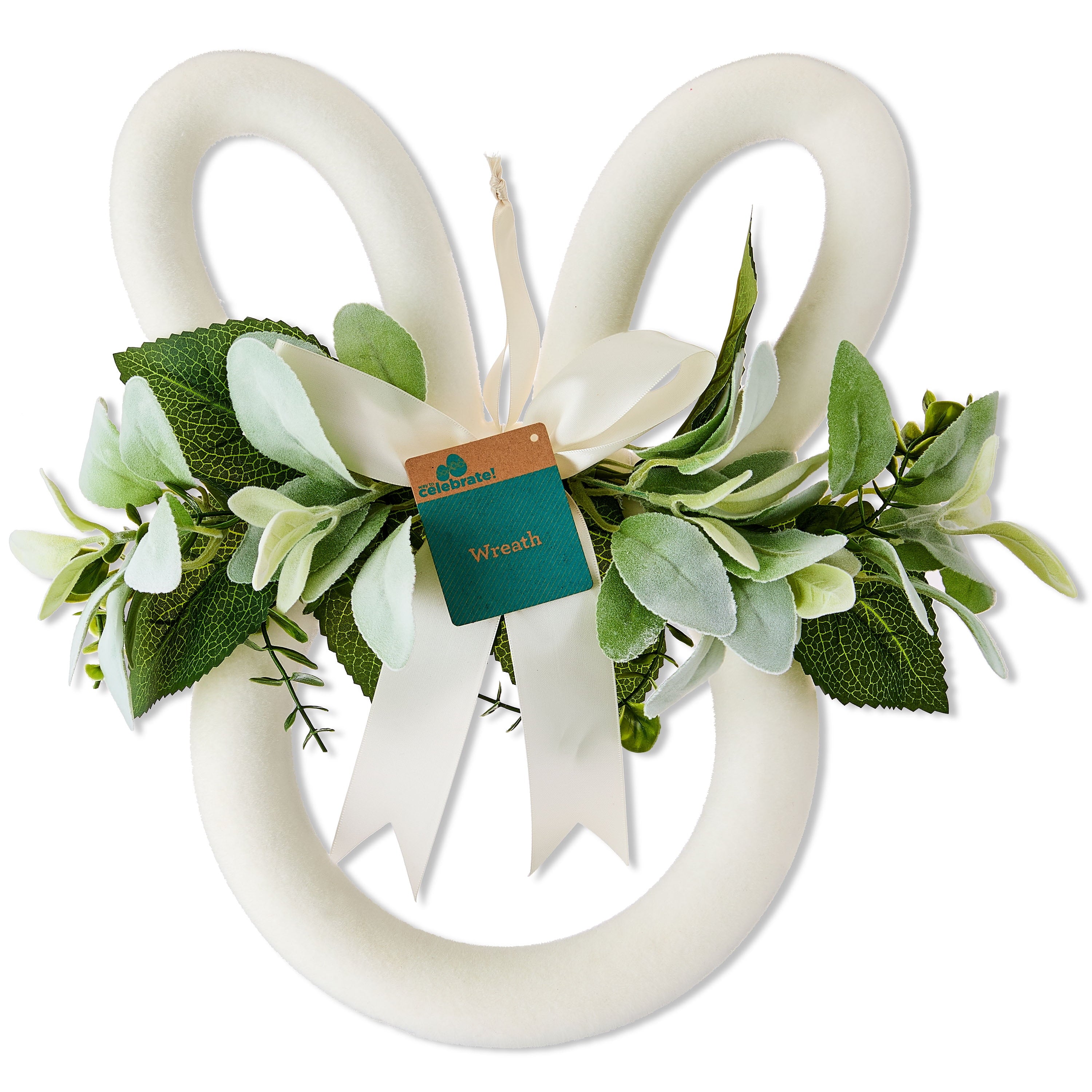 Flocked Bunny Head Wreath, White, 14", Easter by Way To Celebrate