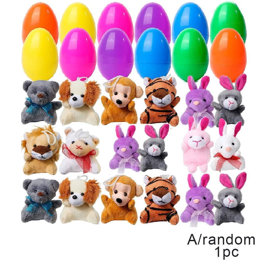 1 Piece Prefilled Easter Eggs with Plush Animal Toys 3 Inch Plastic Easter Eggs Filled with Bunny & Animal Stuffed Toys for Easter Egg Hunt, Party Favors, Classroom Prizes, Basket Surprises