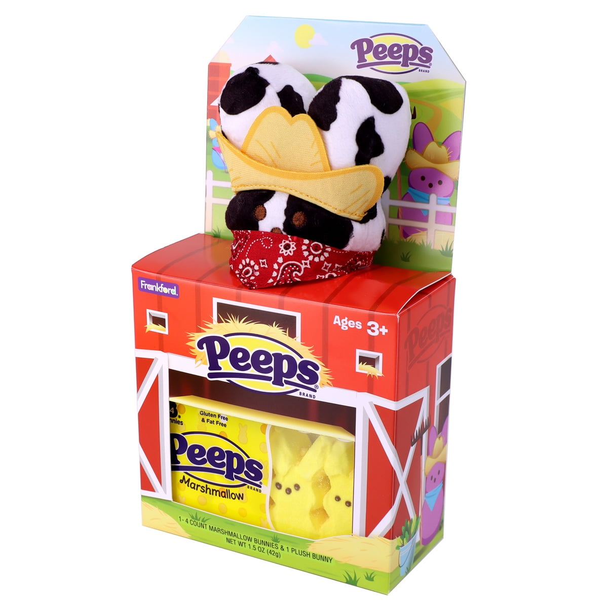 Frankford Peeps Easter Bunny Plush Farm House Gift Set with Marshmallow Bunnies 1.5oz
