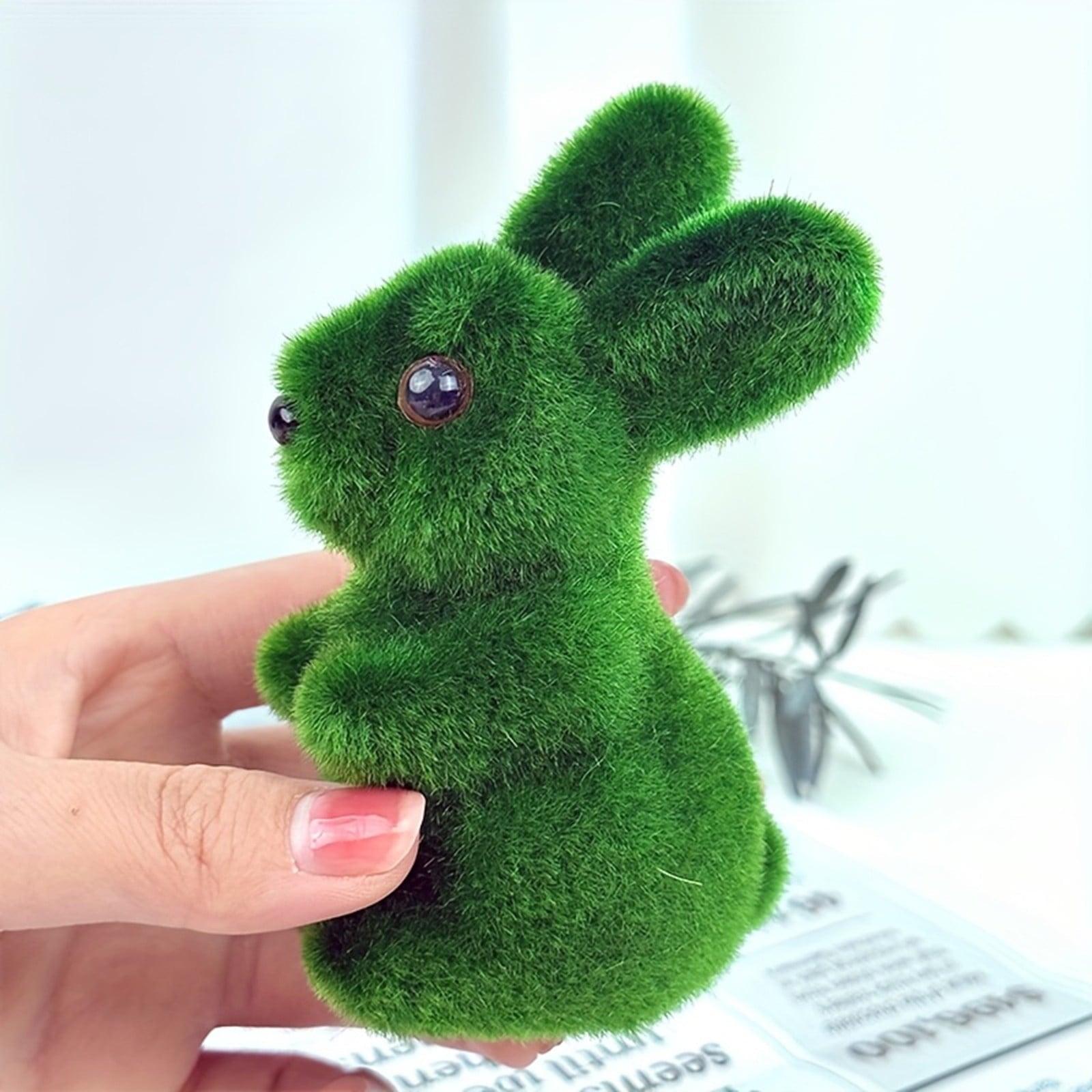 Tyidzon Easter Bunny Figurines, Resin Moss Rabbit Statues Easter Decorations, Flocked Bunny Easter Ornaments for Home Spring Tabletop Outdoor, 4.3"