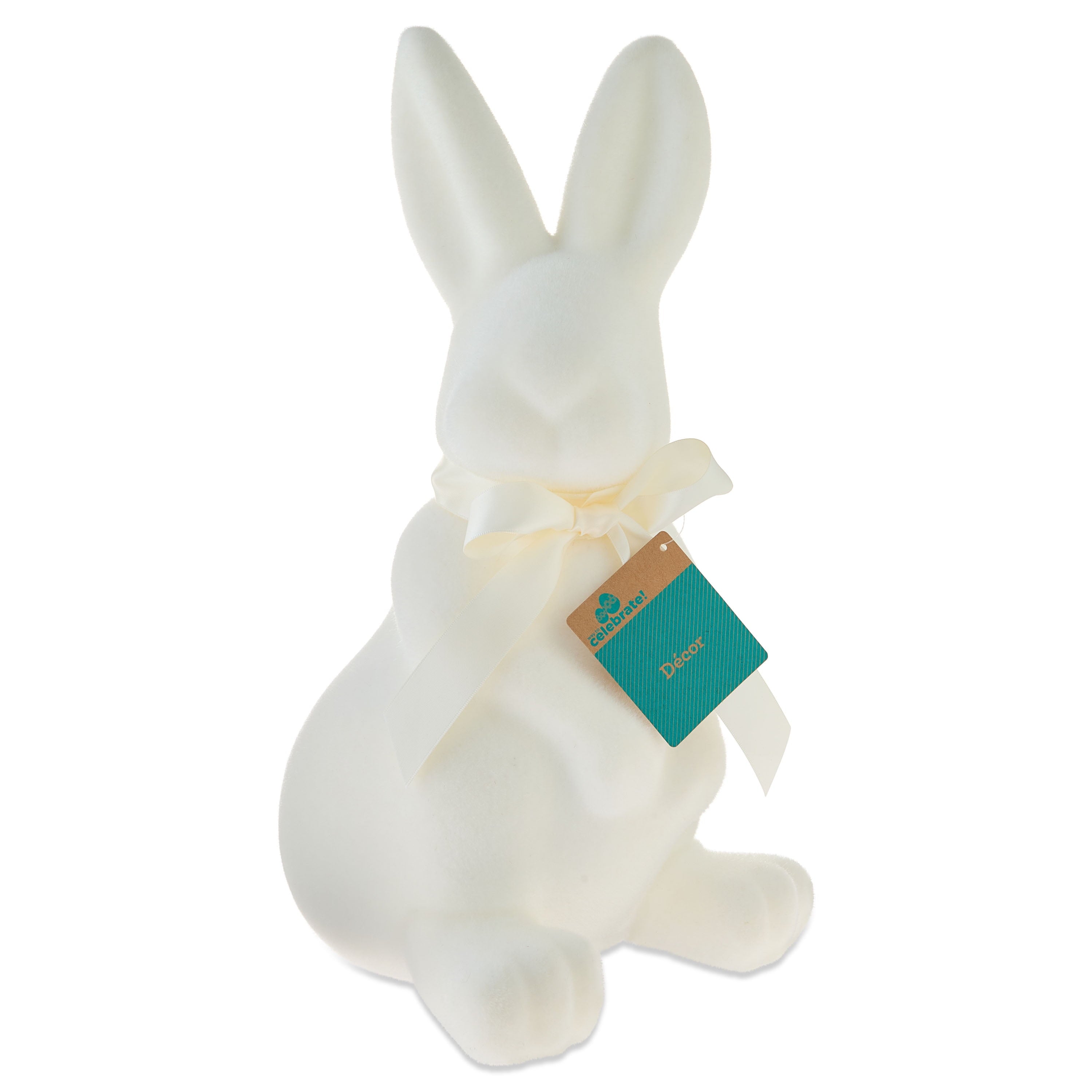Flocked Sitting Bunny Tabletop Decoration, Cream, 17", Easter by Way To Celebrate
