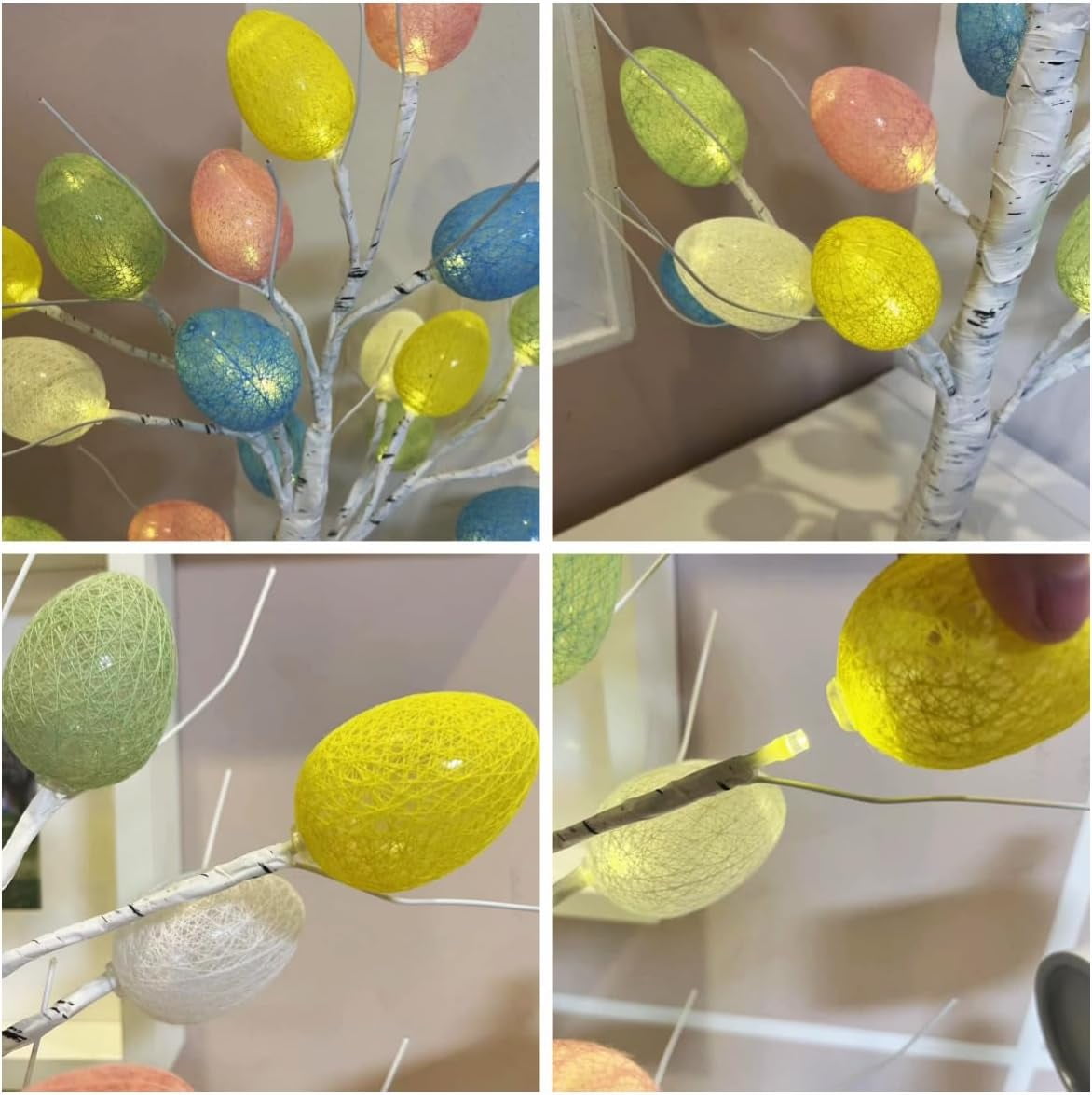 Easter Decorations,  Lighted Easter Egg Tree Tabletop 21-inch Artificial Birch Tree Lights Include 24 Pieces Egg Ornament for Spring Holiday Tabletop Decor