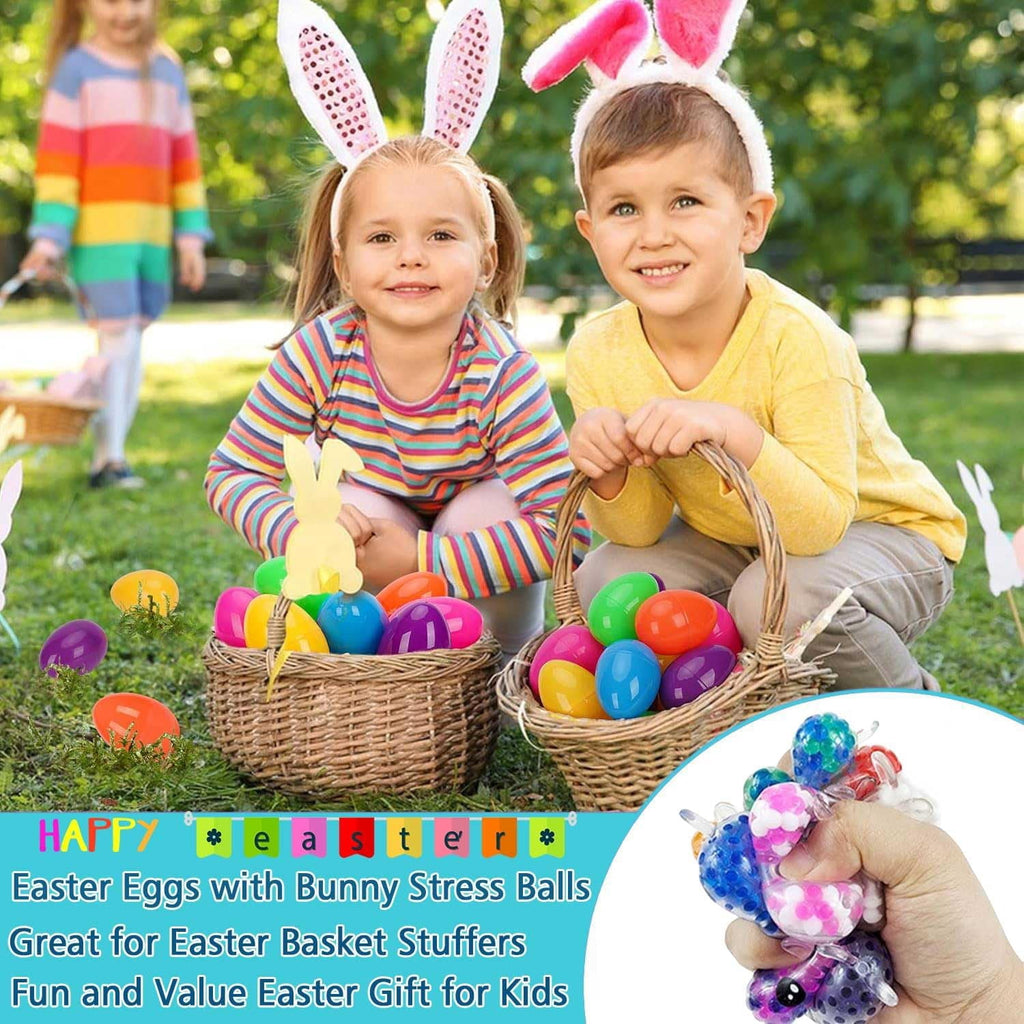 Yippzo 12Pcs Prefilled Easter Eggs with Mini Stress Balls Squeeze Toys Inside as Easter Basket Stuffers, Easter Eggs Hunt Party Favors, Classroom Prize Supplies