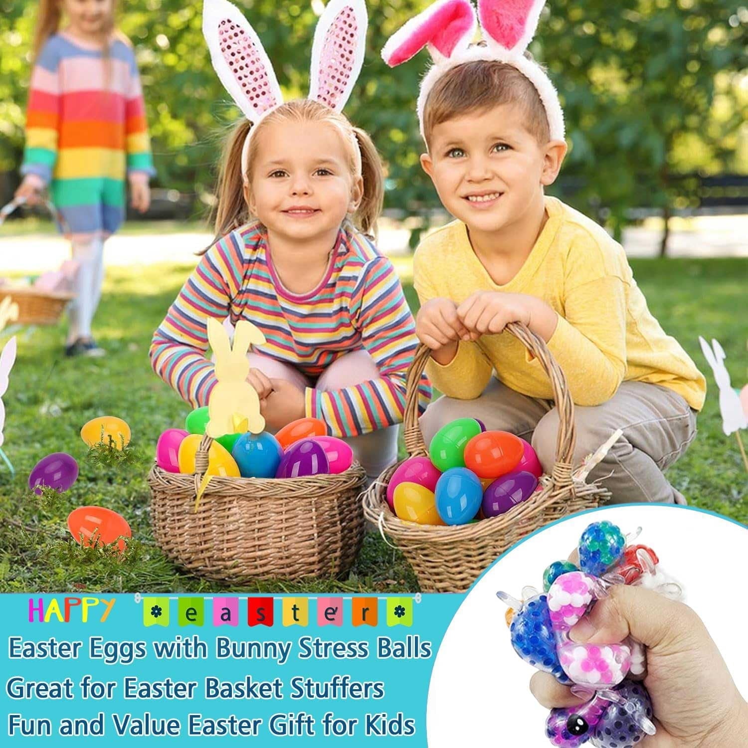 Yippzo 12Pcs Prefilled Easter Eggs with Mini Stress Balls Squeeze Toys Inside as Easter Basket Stuffers, Easter Eggs Hunt Party Favors, Classroom Prize Supplies