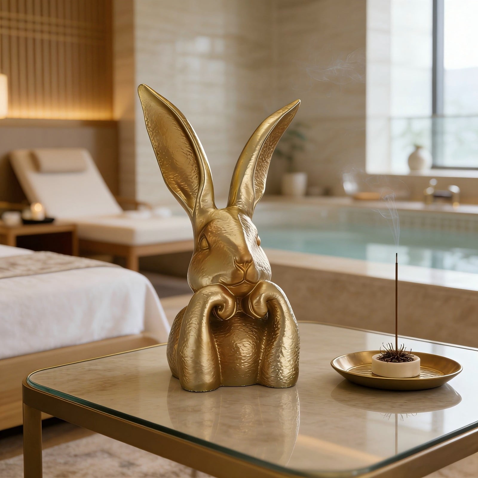 WKSCLPAI Easter Rabbits Decoration 8 Inch Vintage Gold Resin Bunny Statue Spring Rabbit Figurines Easter Table Centerpiece Decorative Bunny Sculpture Collectibles Gift for Home Indoor Decor