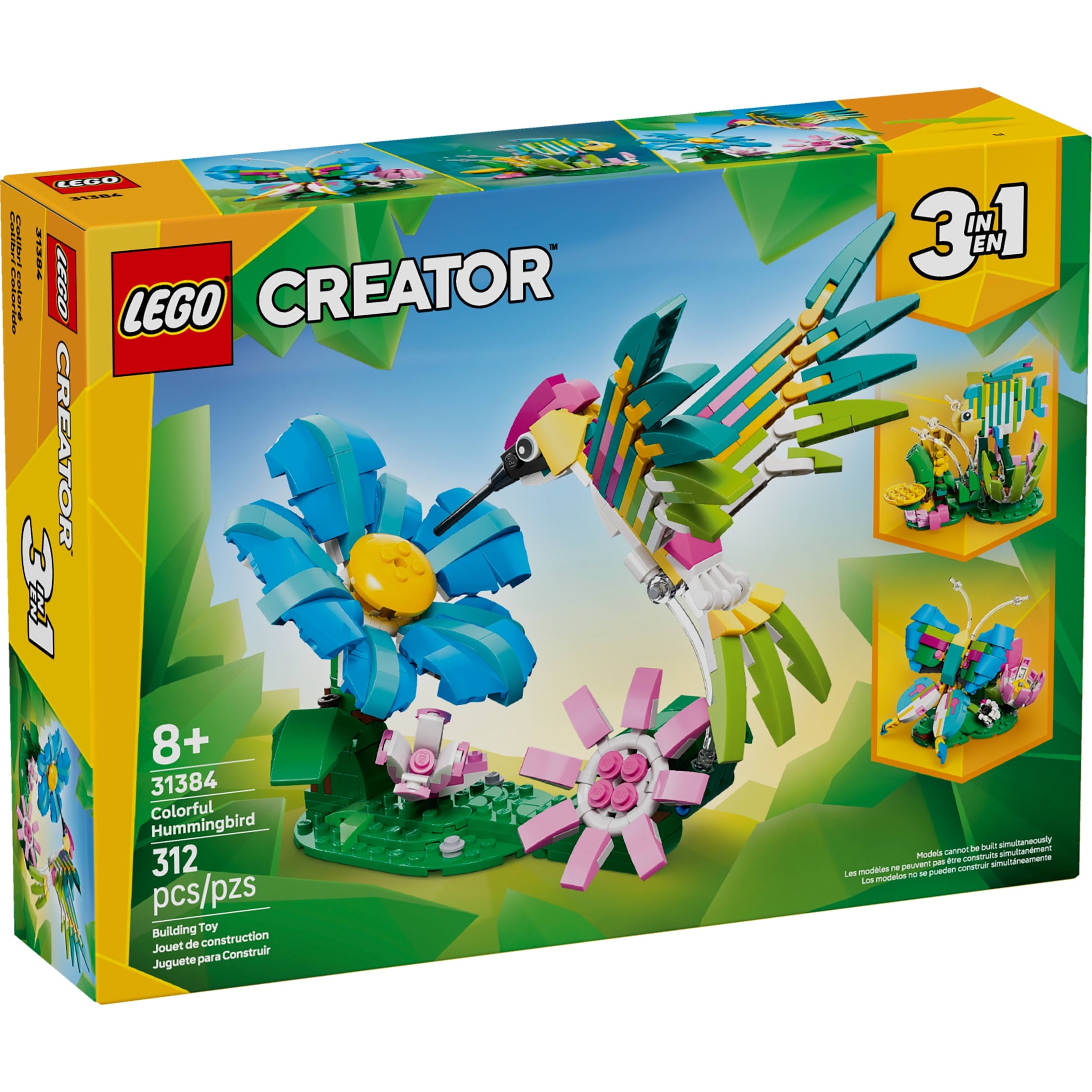 LEGO Creator 3 in1 Wild Animals: Colorful Hummingbird Building Toy for Girls, Boys, & Kids, Ages 8+ - Build a Bird, Butterfly, or Tropical Fish - Gift Idea for Birthdays - 31384