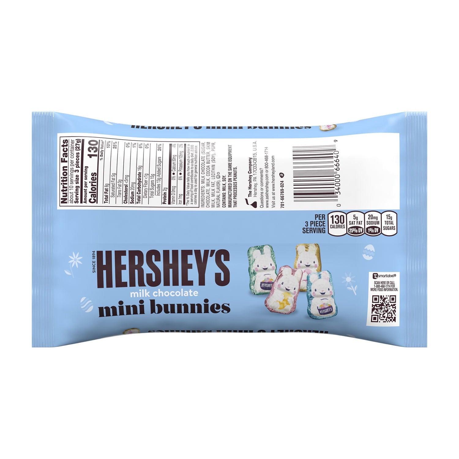 Hershey`s Milk Chocolate Mini Bunnies, Easter Candy Bag, 9.1 oz