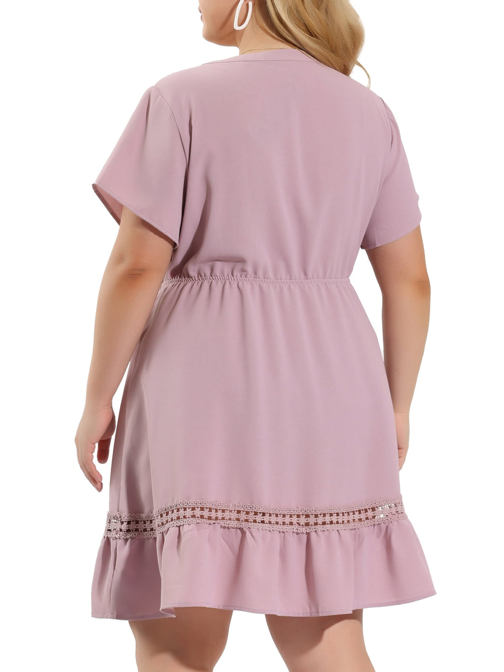 GRACE & GRANDEUR Women's Plus Size St. Patrick's Day Dress V Neck Short Sleeves Tie Waist Summer Shirt Dresses 1X Gray Purple