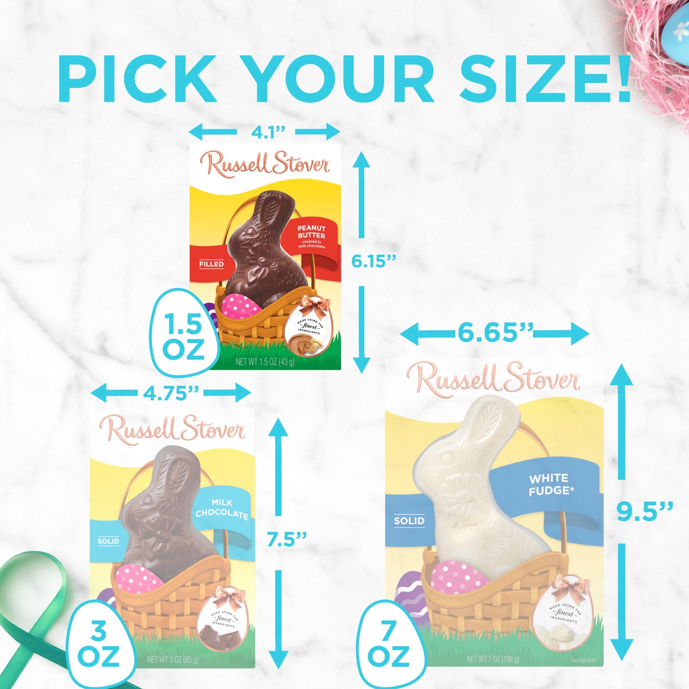 RUSSELL STOVER Easter Bunny Solid Milk Chocolate Rabbit, 1.5 oz