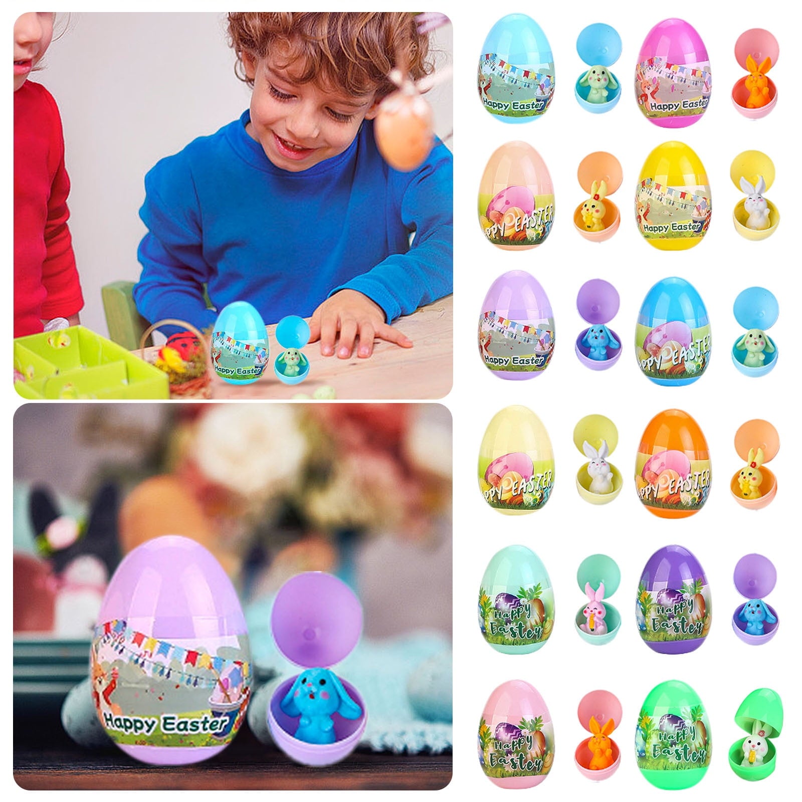 Eqslft Easter Eggs with Sticky Stretchy Toys Inside –1 Pack Filled Easter Eggs, Assorted Easter Elements, Surprise Party Favors for Kids, Egg Hunt, Easter Basket Stuffers