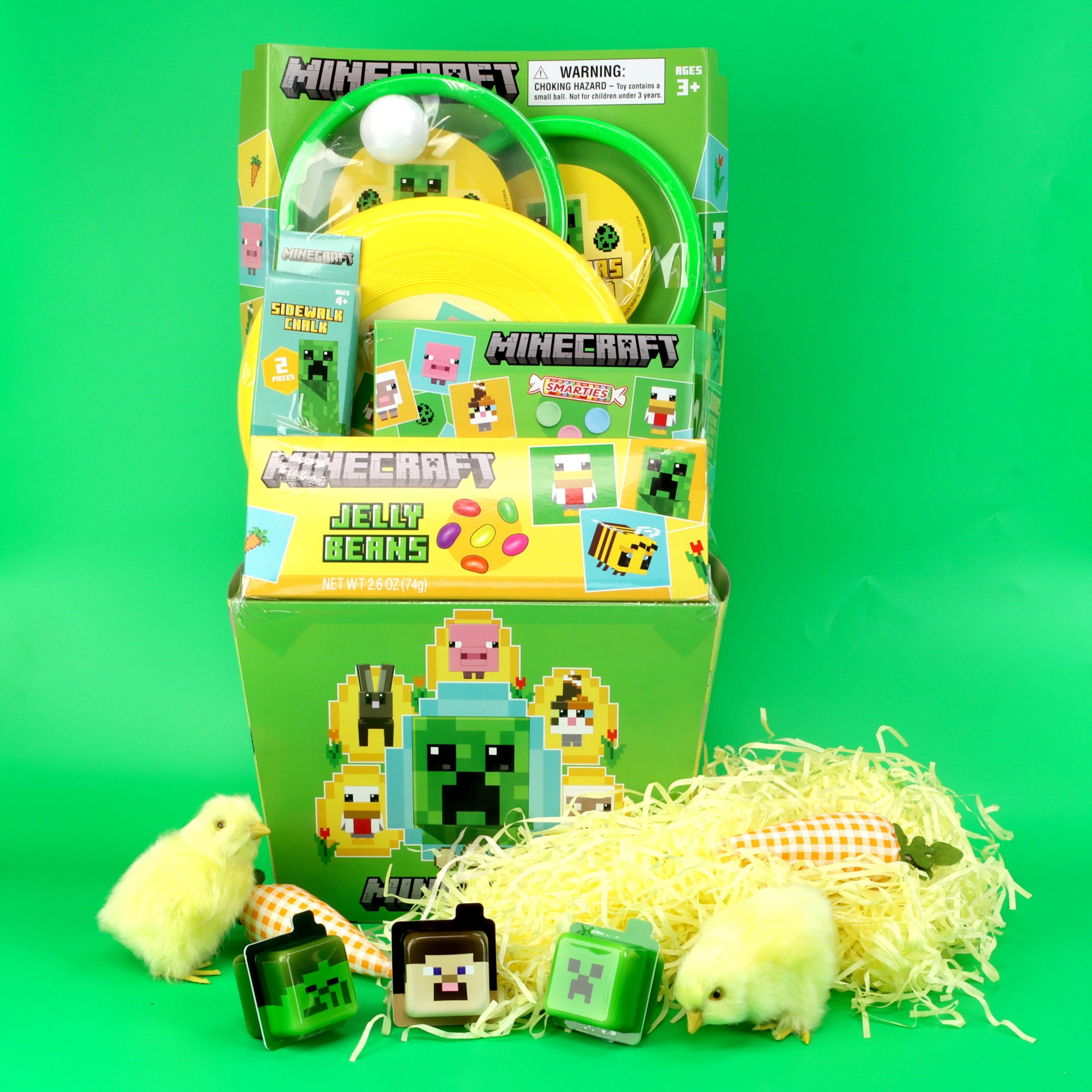 Minecraft Easter Basket with Chalk, Jelly Beans and Smarties Candy, 5.14 oz